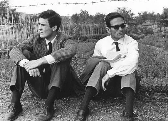 tornandfrayed:

Bernardo Bertolucci (Italian director) &amp; Pier Paolo Pasolini (Italian writer, director &amp; writer/poet).