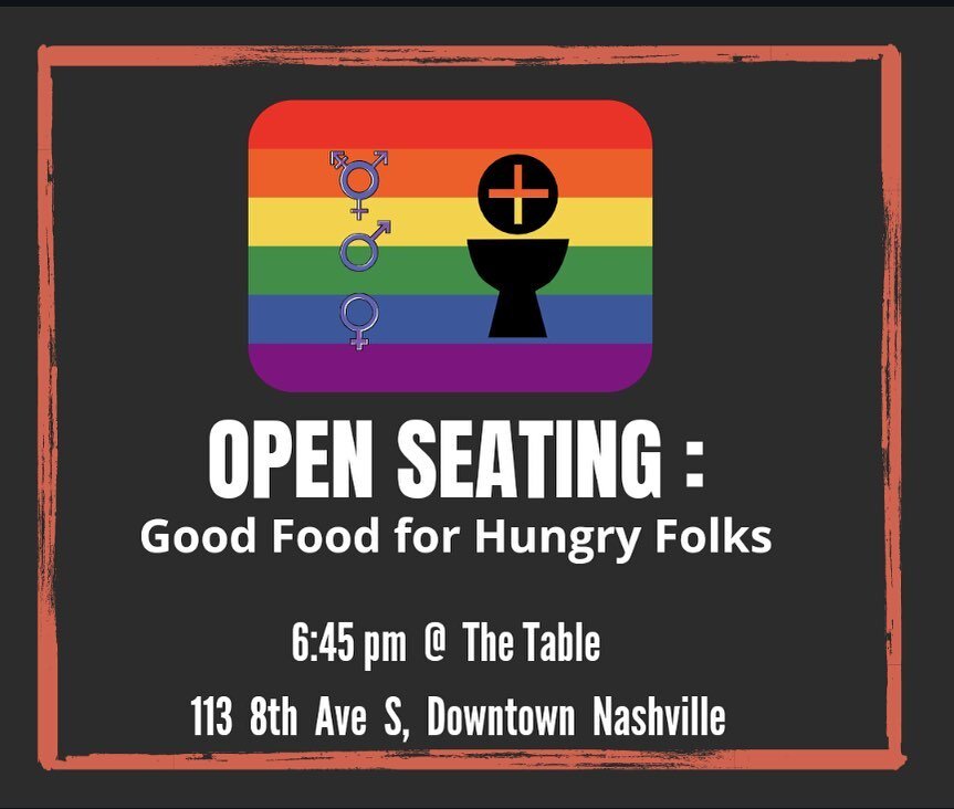 Join us for Open Seating: Good Food for Hungry Folks every Sunday at 7pm CST!
Attend in-person at 113 8th Ave S Downtown Nashville, or join us online at our Facebook page &ldquo;The Table&rdquo; for our weekly livestream of service.

The Table is a L