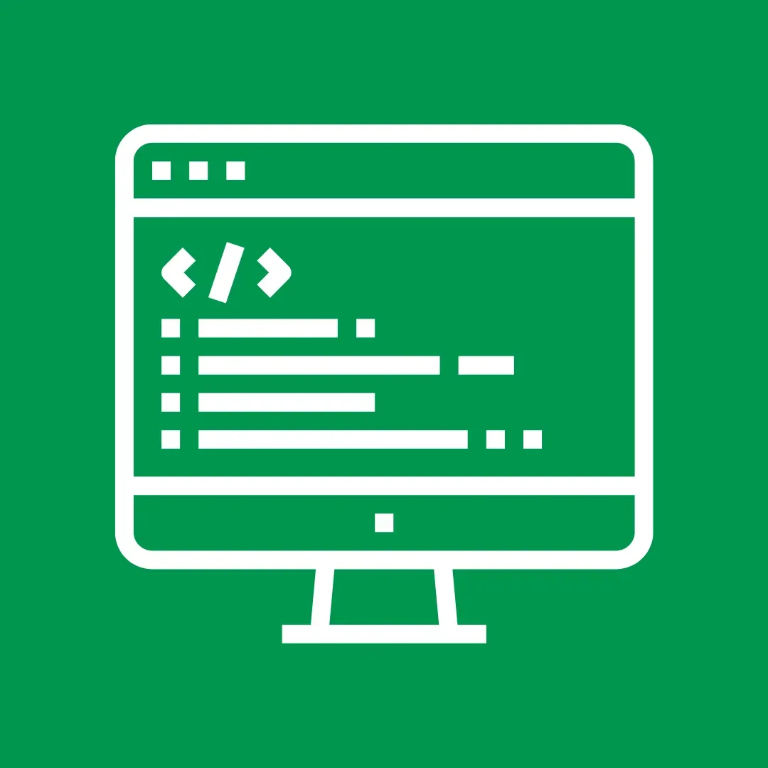 Icon of a computer screen with code brackets, representing programming or coding.