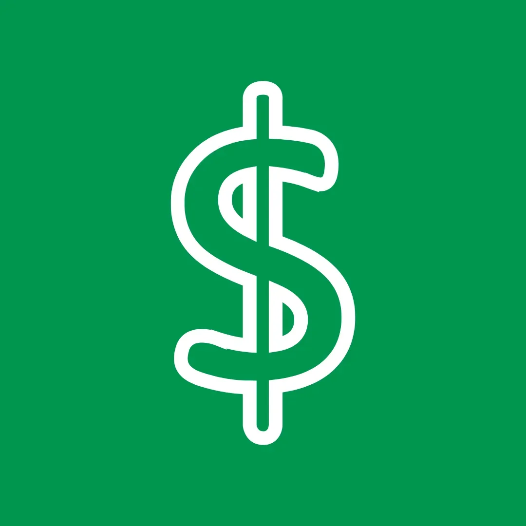 Green background with a white dollar sign in the center.
