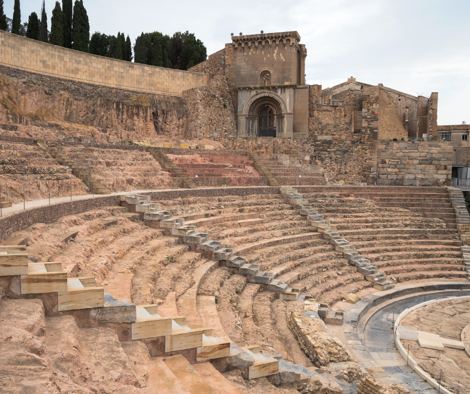 Ancient theatre of Cartagena, showcasing historic architecture and scenic surroundings.