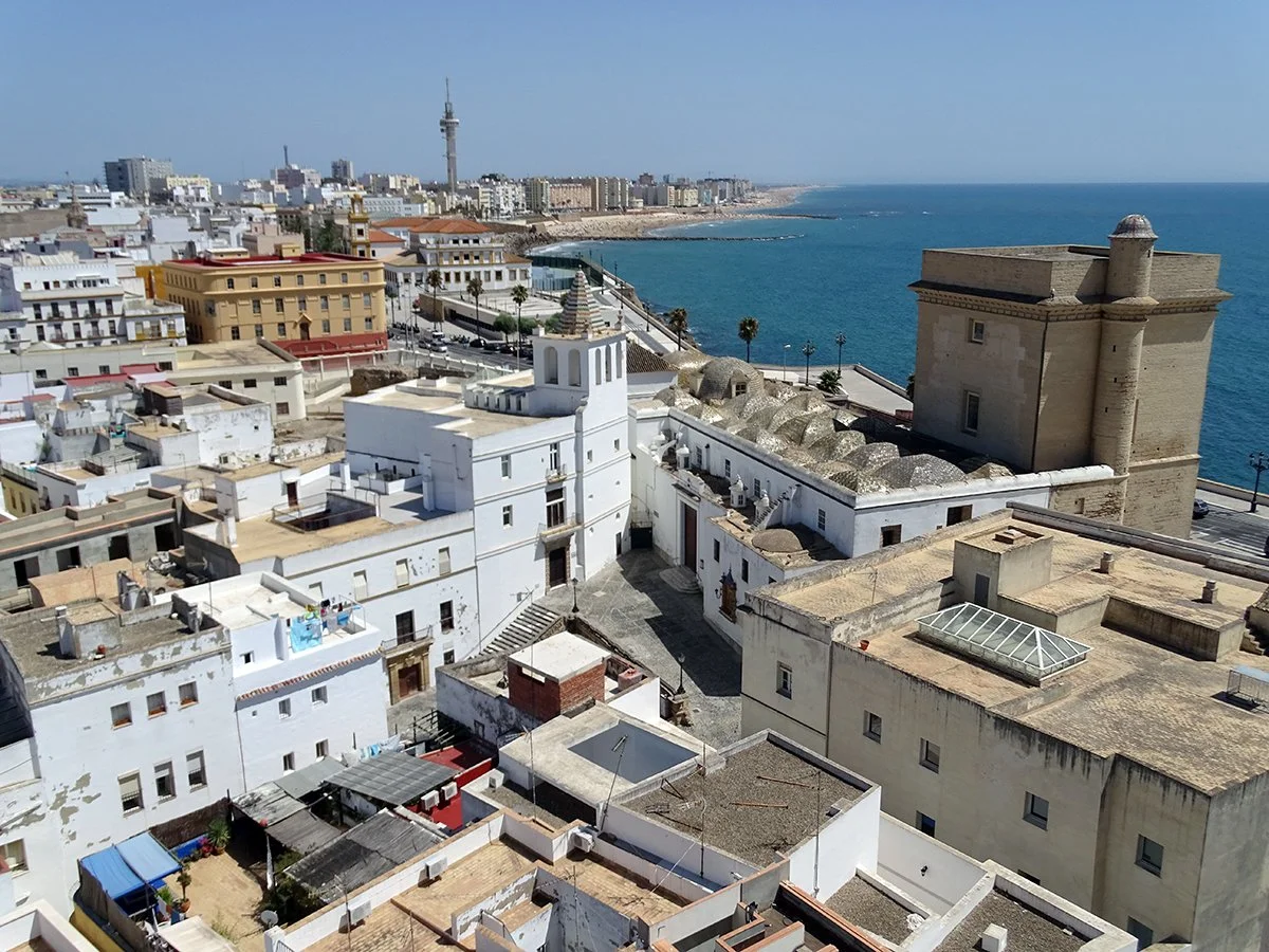 The view of Cadiz city from the church tower, highlighting winding streets.