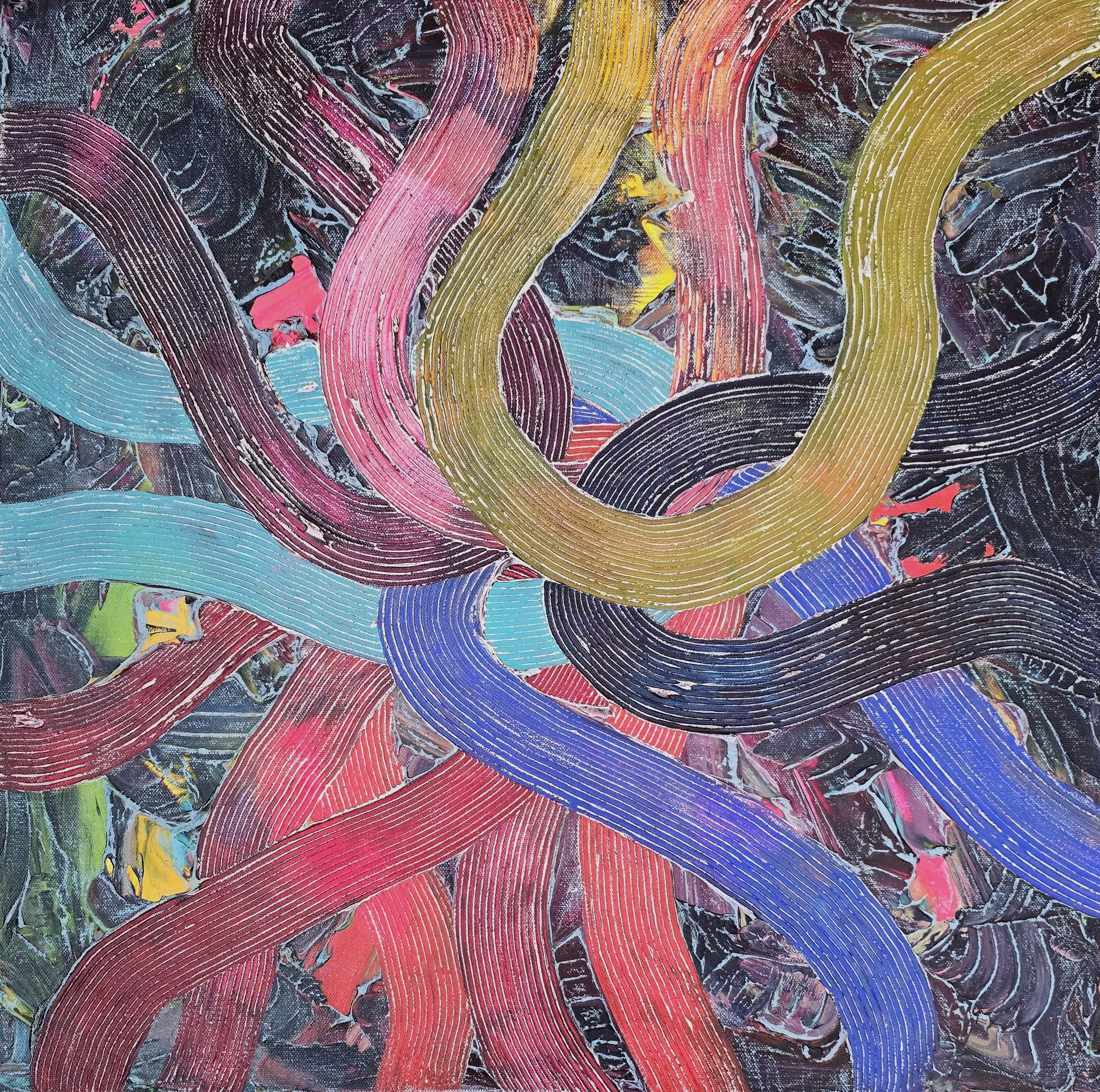 Caroline Gonzales
"Headaches"
(Journey's Taken / Journeys to Take #25)
Mixed Media on Canvas
24" by 24"
$1,000