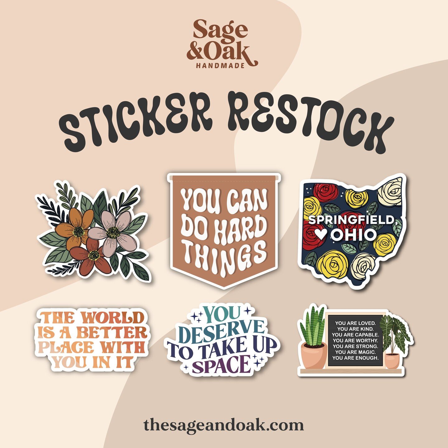 🎉 Happy sticker restock day! 🎉

We've just restocked six of our most popular sticker designs! 🌈✨ Whether you're a fan of houseplants, motivational quotes, or cute illustrations, we've got something special for everyone.

Our 3&quot; stickers are p