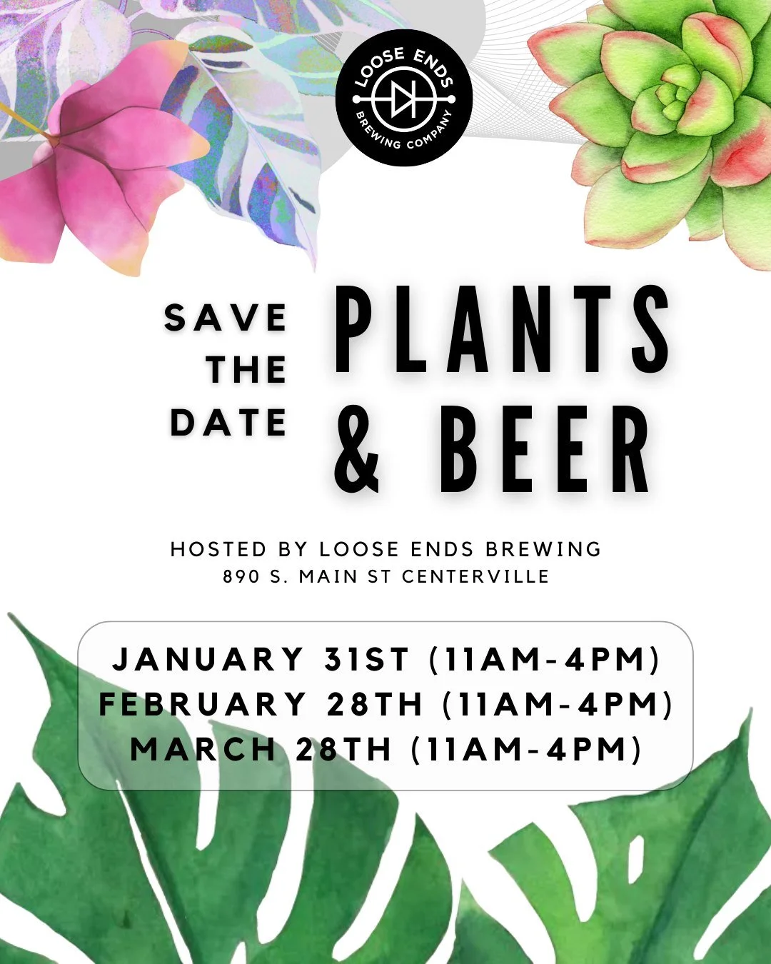 Tired of being stuck inside the house thanks to all this snow we've gotten? 🥶We are, too! But good news - Plants &amp; Beer is back this weekend! 🎉

🗓️: January 31st
⏰: 11:00 AM - 4:00 PM
📍: Loose Ends Brewing - Centerville, OH

Fight those winte