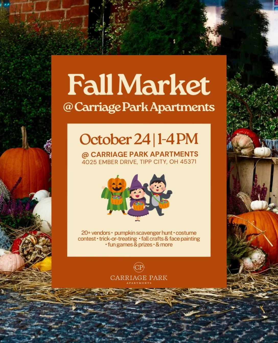 One week away from the Fall Market at Carriage Hill Apartments and we are so excited! This market is going to be packed with all kinds of family fun for all ages. We can&rsquo;t wait to see you there! 🎃👻🍁
