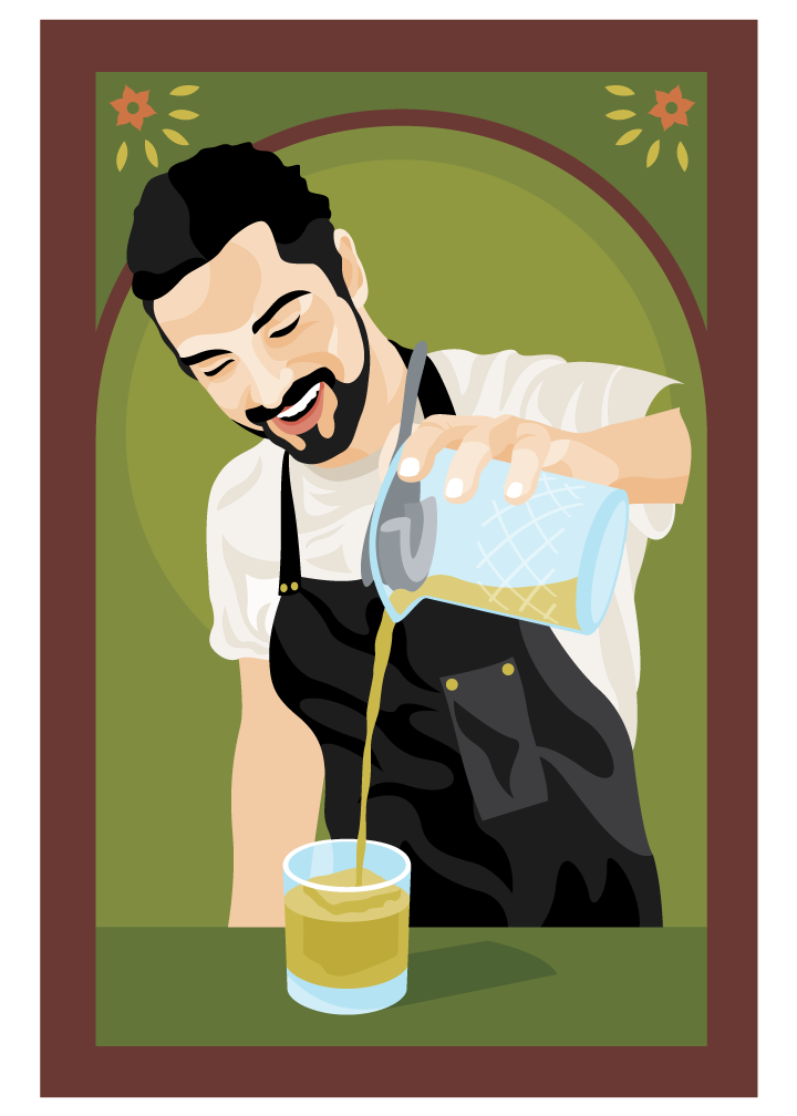 Illustration of bartender pouring drink