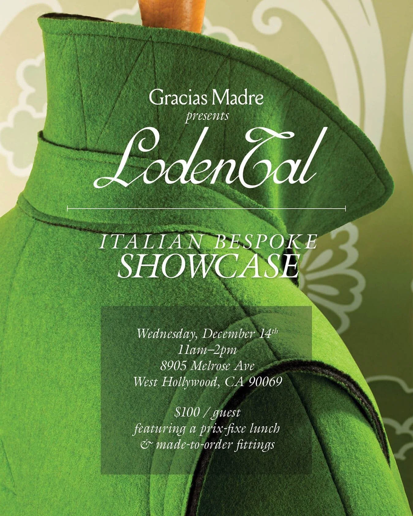 Gracias Madre is pleased to host a Bespoke Showcase &amp; Trunk Show with LODENTAL (@lodental_official), an Italian fashion company founded by Andrea Provvidenza. Lodental's made-to-measure coats, jackets and capes are fashioned from the finest merin