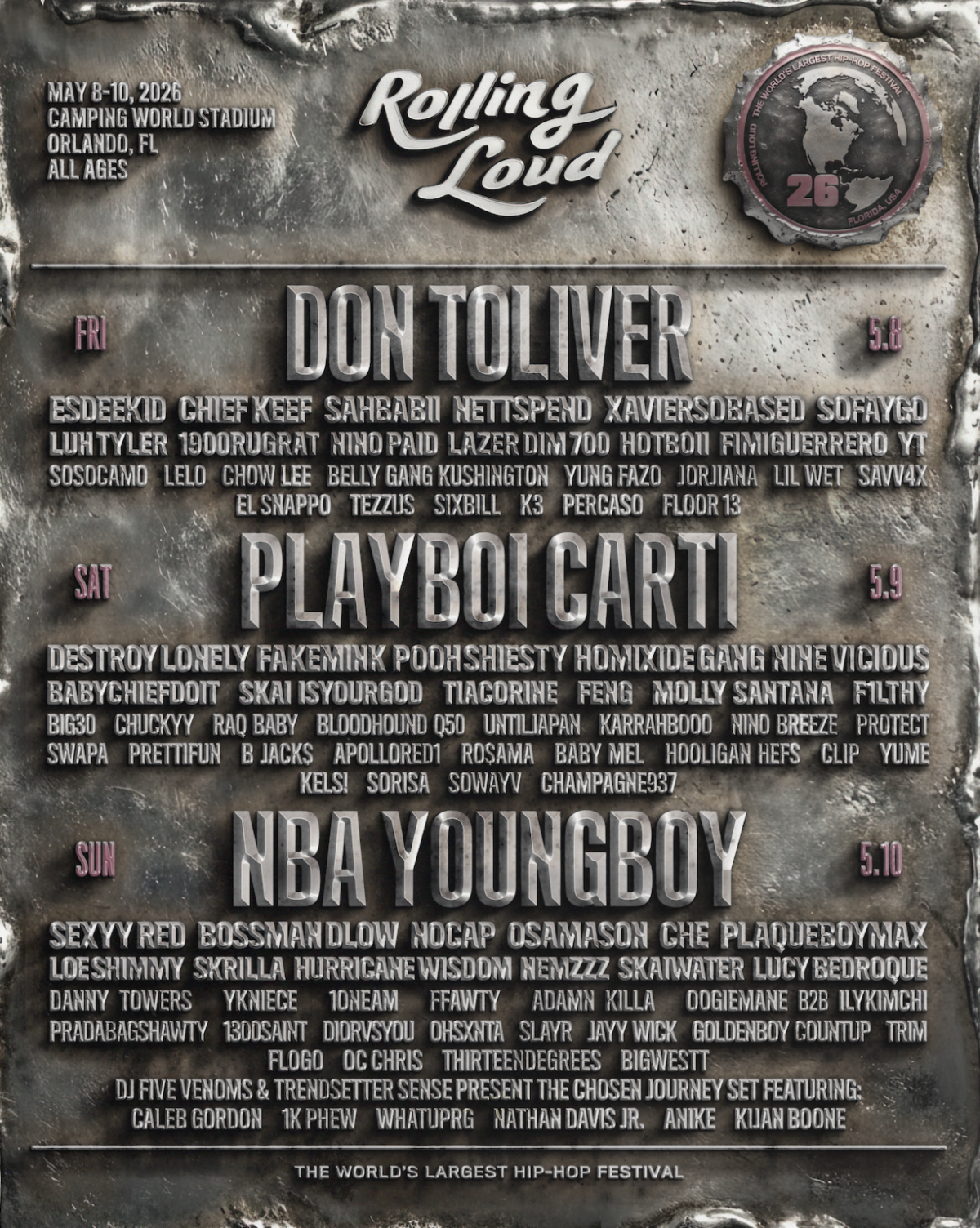 Rolling Loud 2026 Makes Its Orlando Debut with Playboi Carti, YoungBoy Never Broke Again, and Don Toliver Headlining