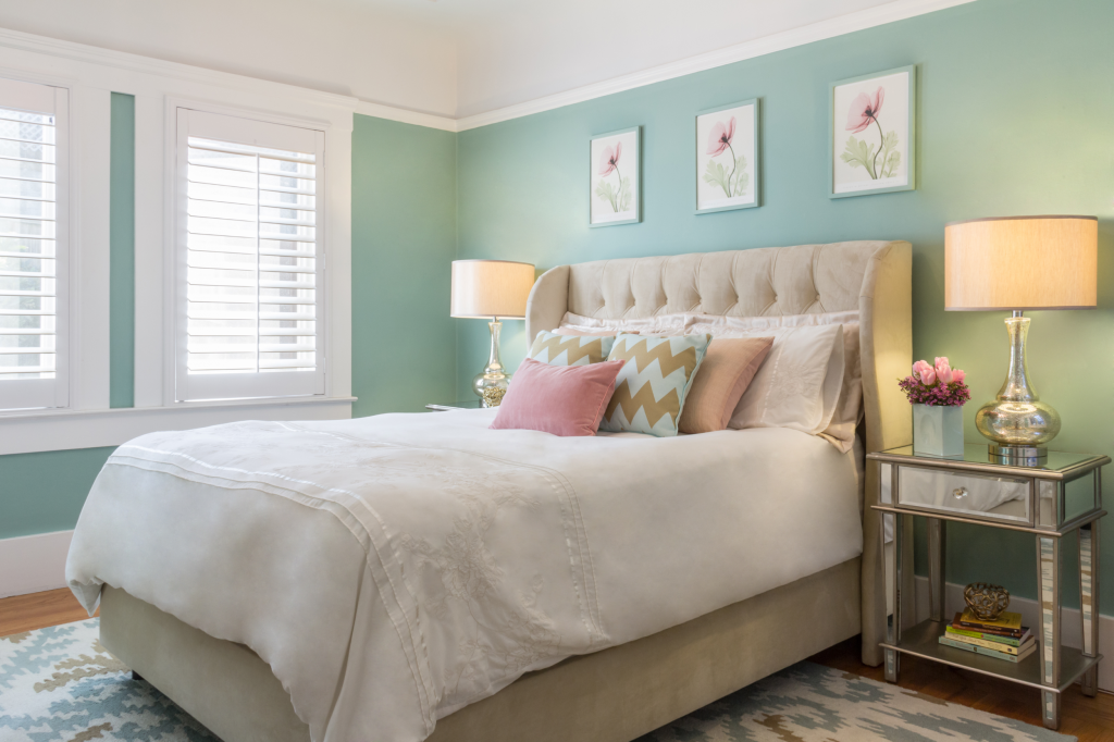 Miss Alice Designs soothing green blue bedroom saved to over 25K ideabooks in Houzz