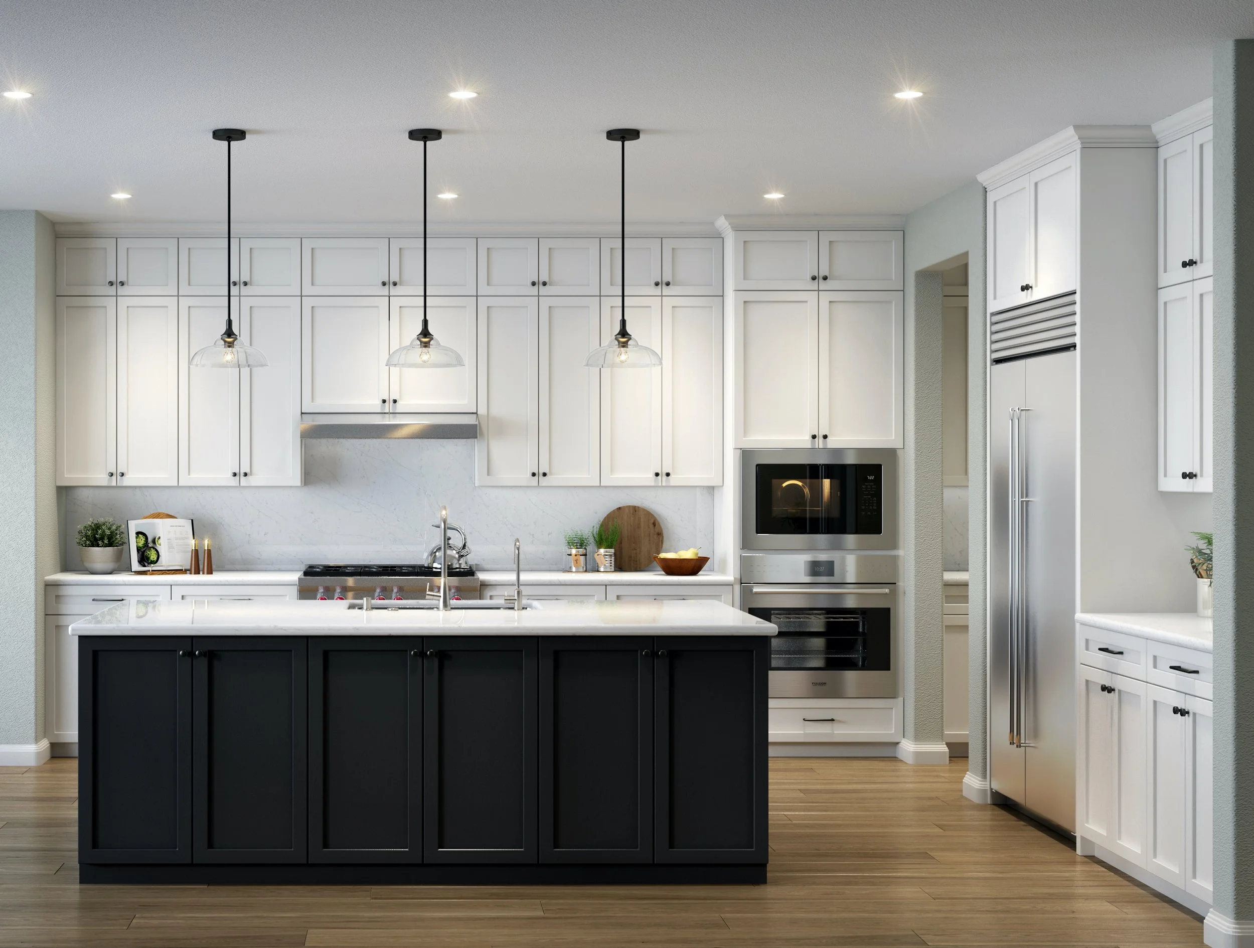 Custom Kitchen with Custom Cabinetry and Island Color