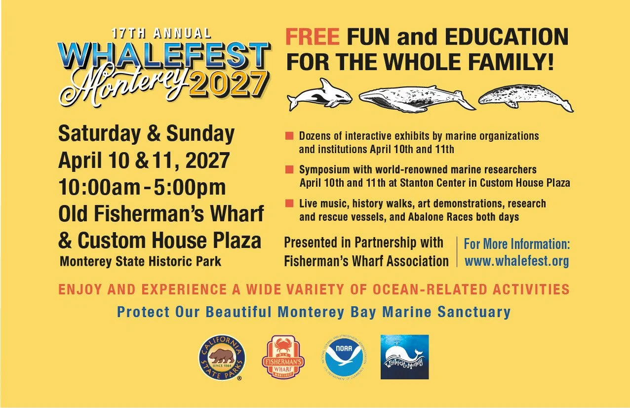 Image of a postcard for the 17th annual Whale Fest, Monterey 2027 with further information in text.
