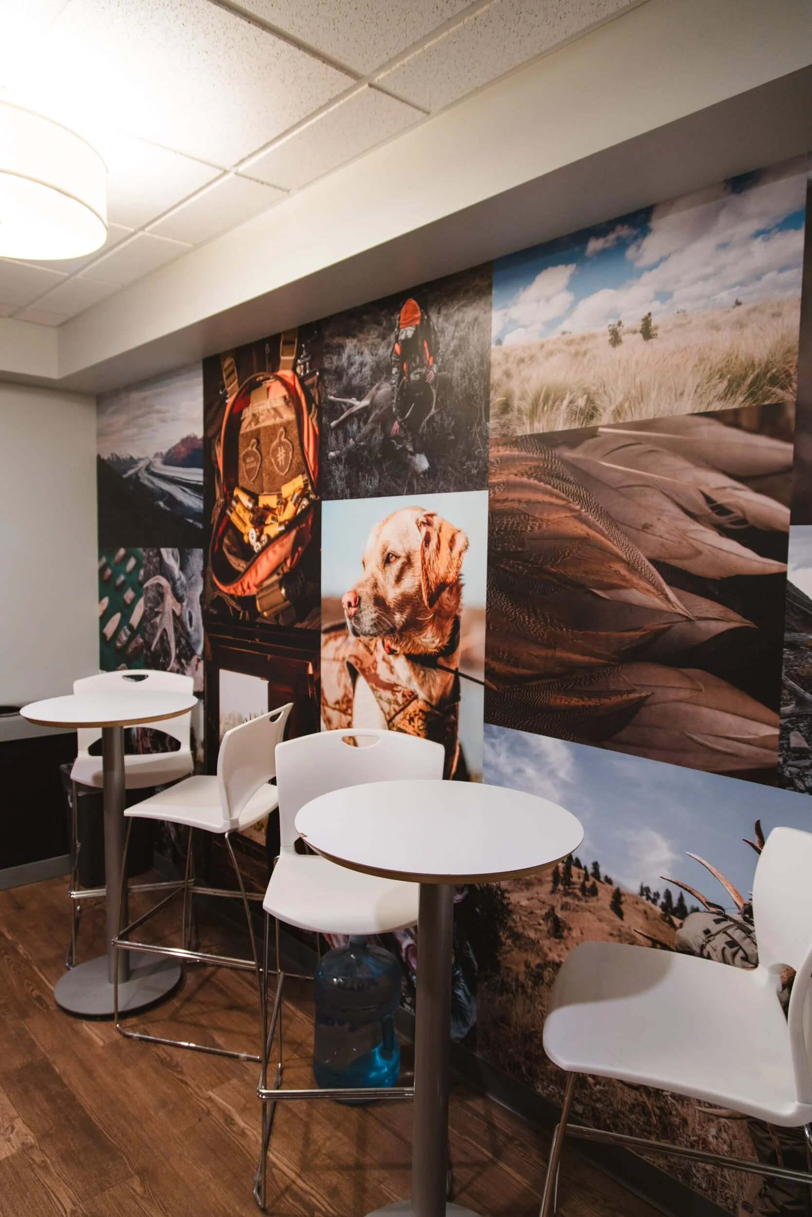 Nature-themed photo collage wall wrap by Wrap Agency for Meateater in Bozeman, MT.