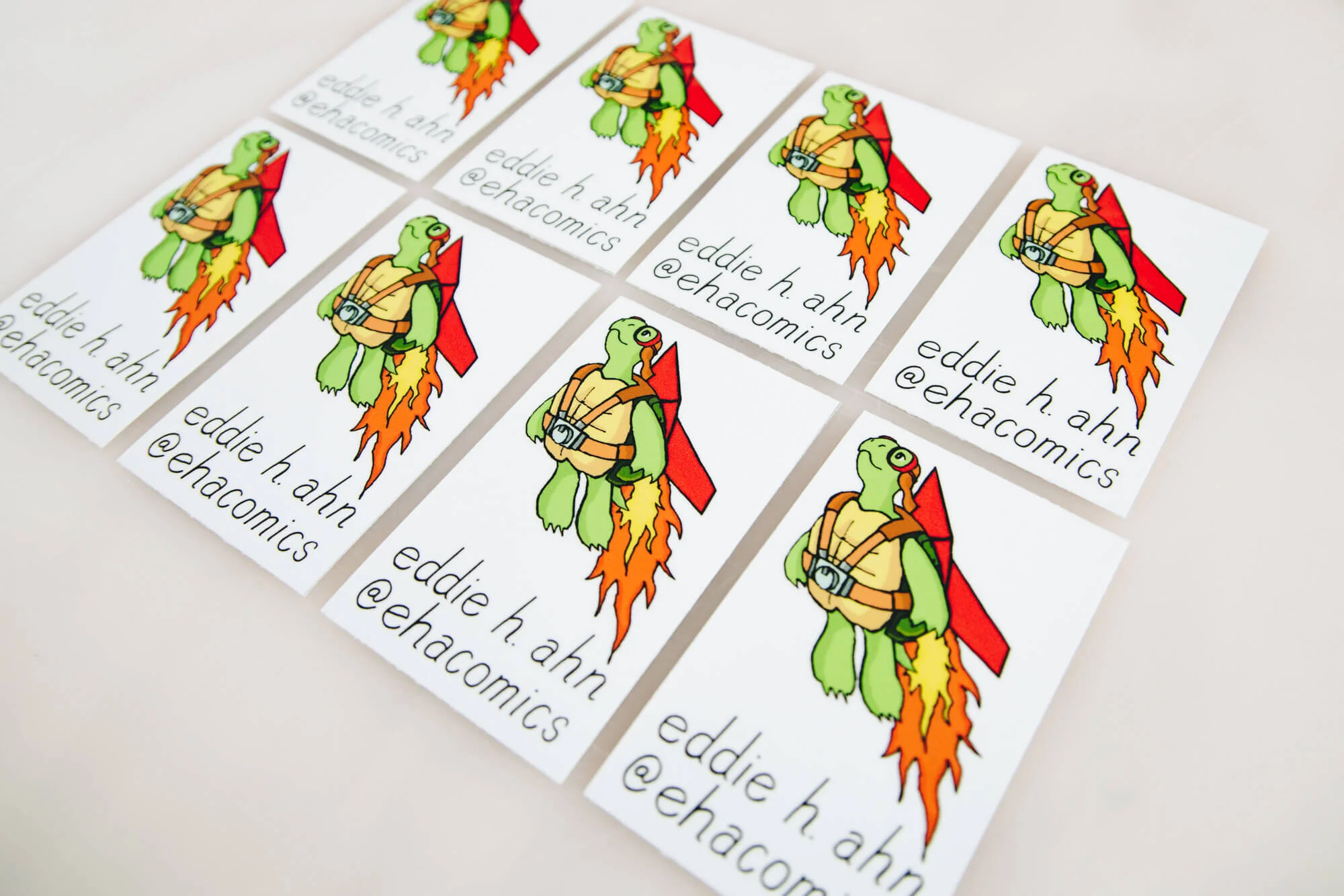 Rectangular illustrated stickers printed with crisp colors and character artwork.
