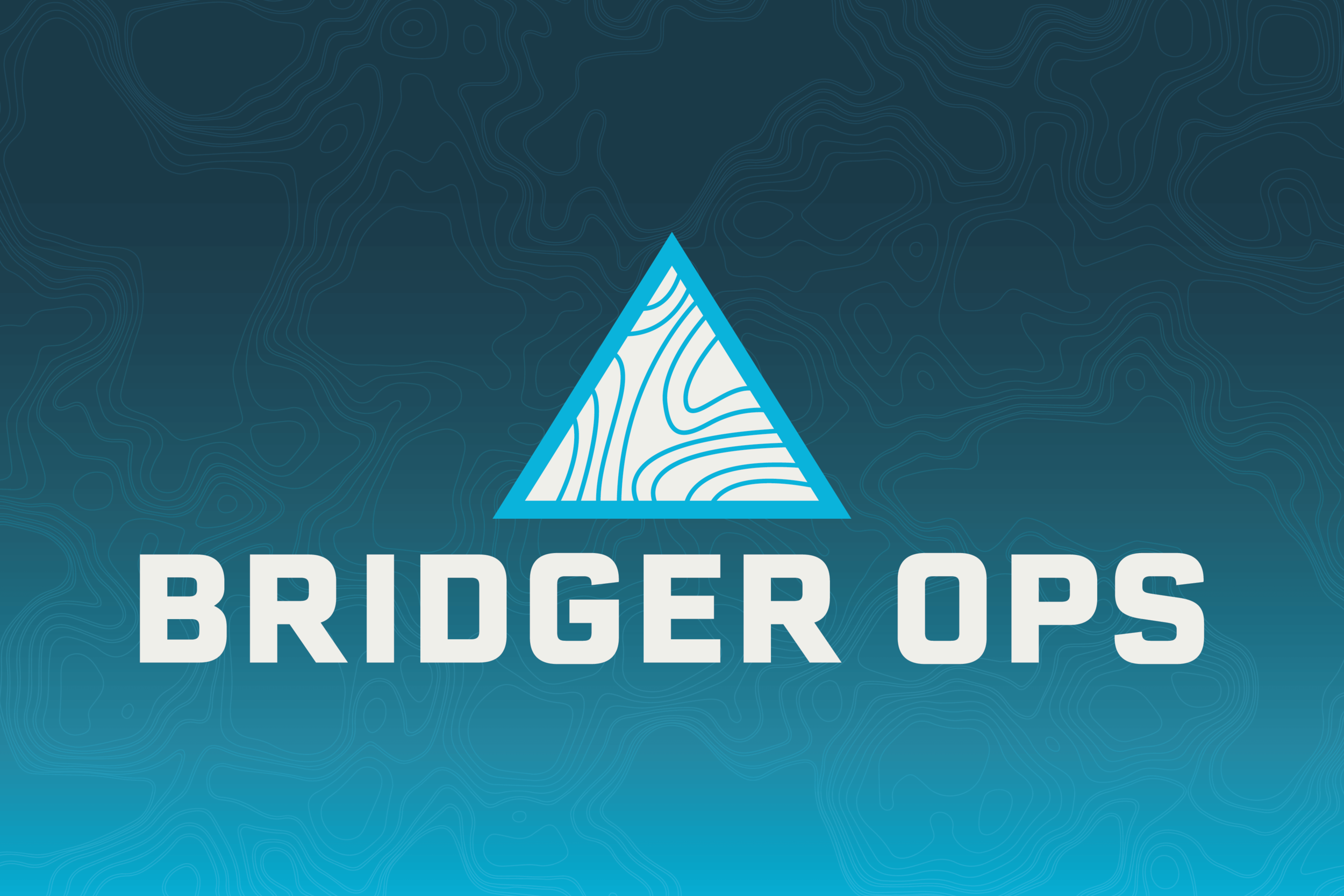 Logo of Bridger Ops with a blue and white contour map design inside a triangle, set against a dark background with topo lines.