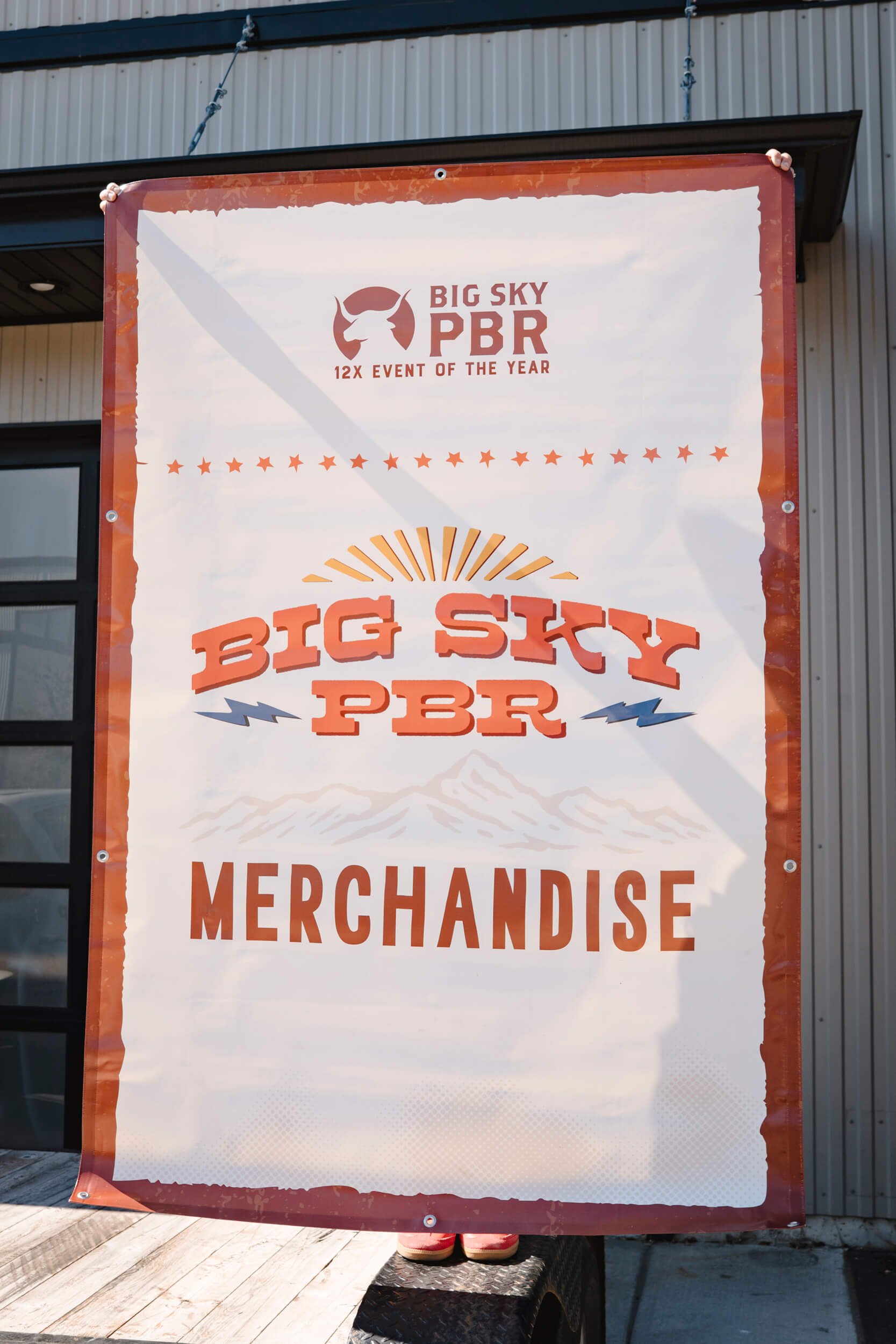 Large vertical banner with Big Sky PBR logo and Merchandise text