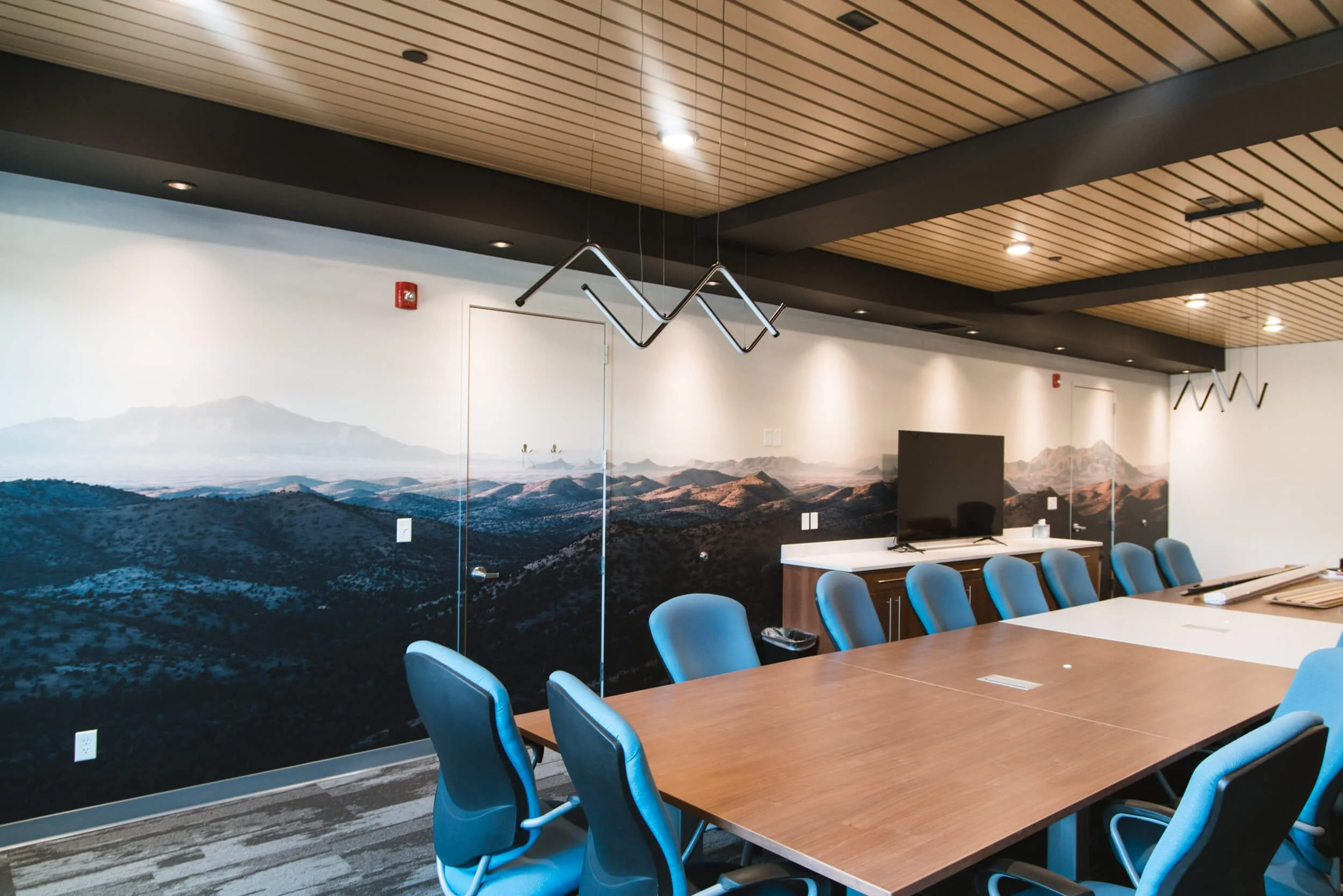 Panoramic mountain landscape vinyl wall wrap by Wrap Agency for Meateater in Bozeman, MT.