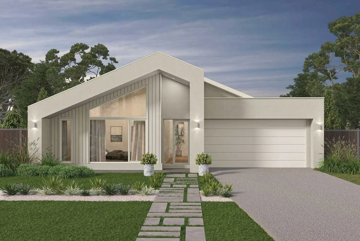 Modern white house within the Elloura Estate, Nagambie. House is built by Metricon Homes.