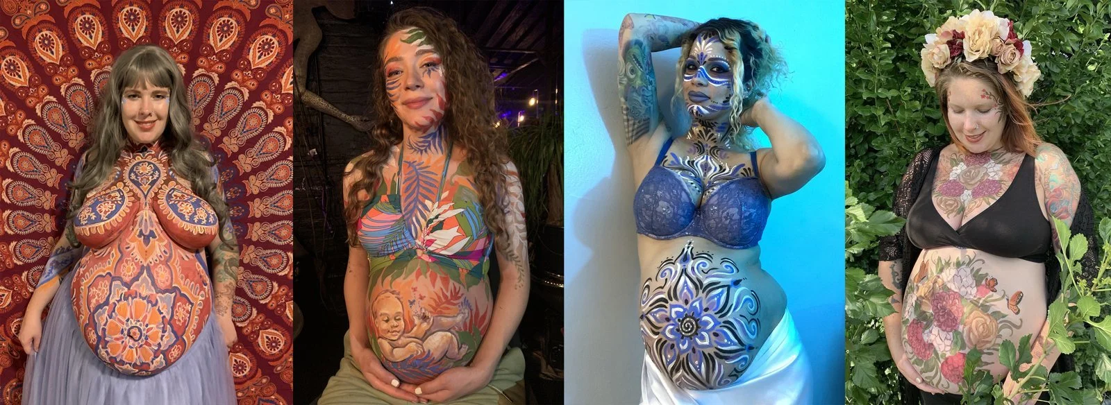 Maternity body painting by Nicole Palapoli: four photoshoots side by side