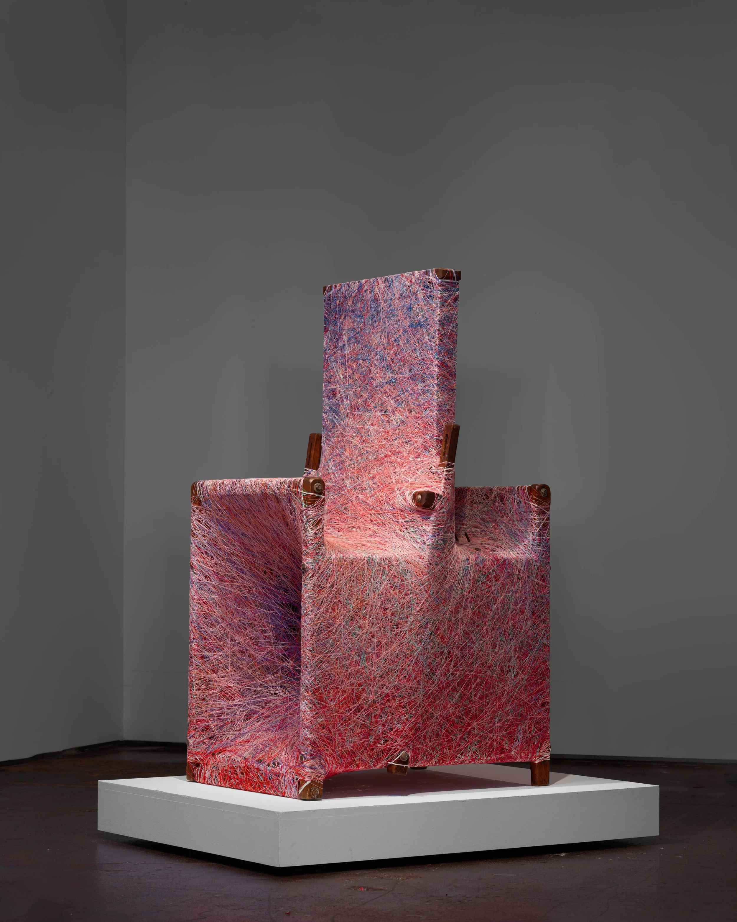 Loom 5, Loom, yarns and threads, 54×24×31 inches