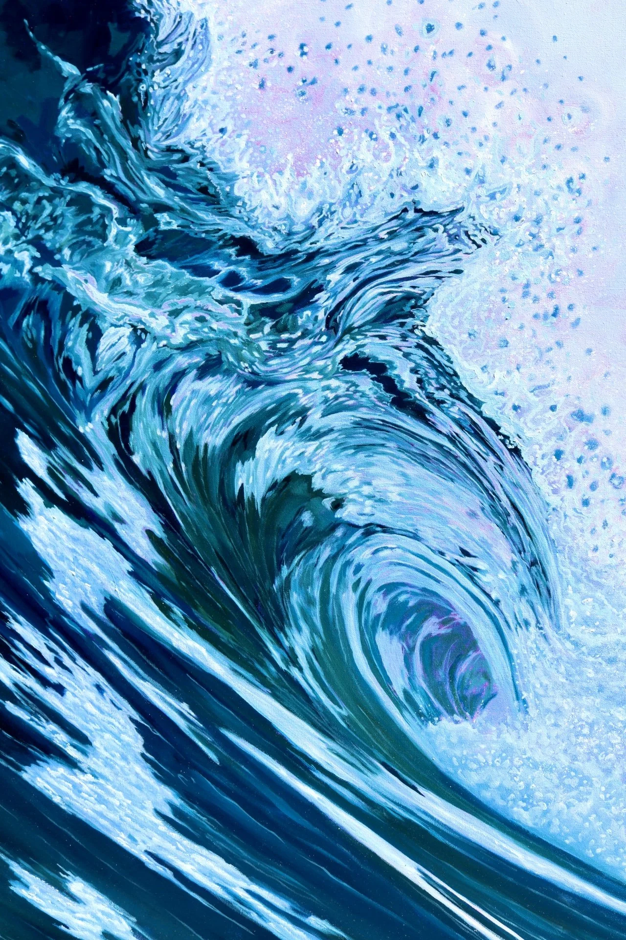 Blue ocean wave painting by Emma Paveley inspired by the Vancouver Island coastline