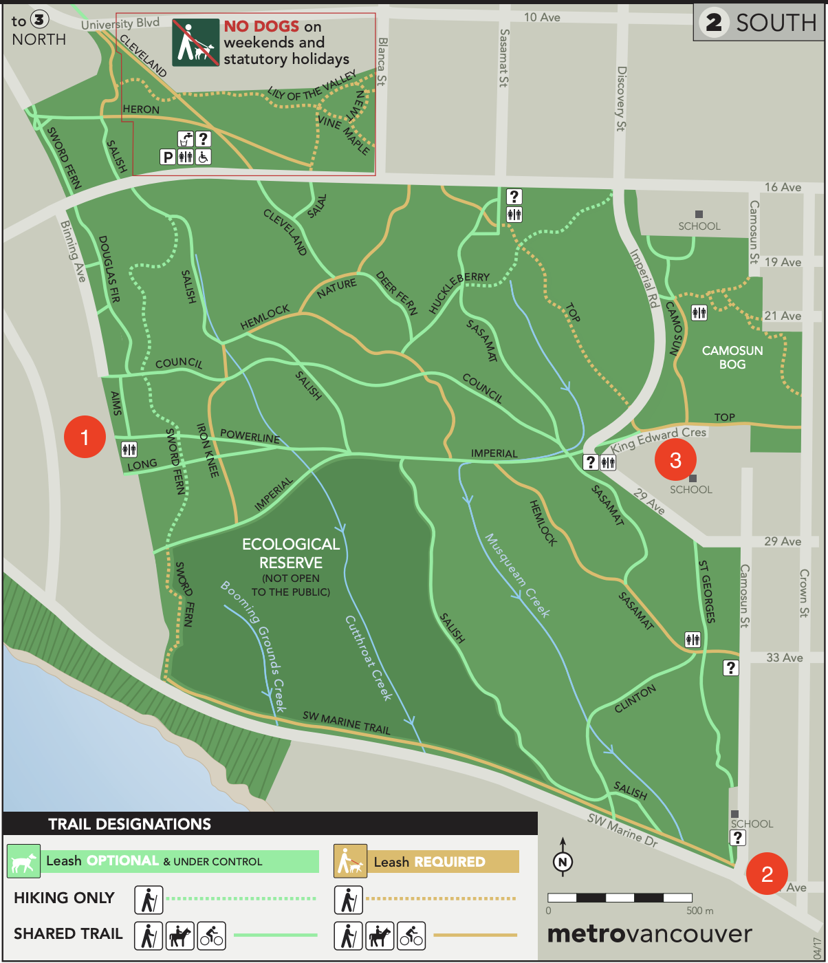 Map of Pacific Spirit Regional Park (South) taken from  www.metrovancouver.org