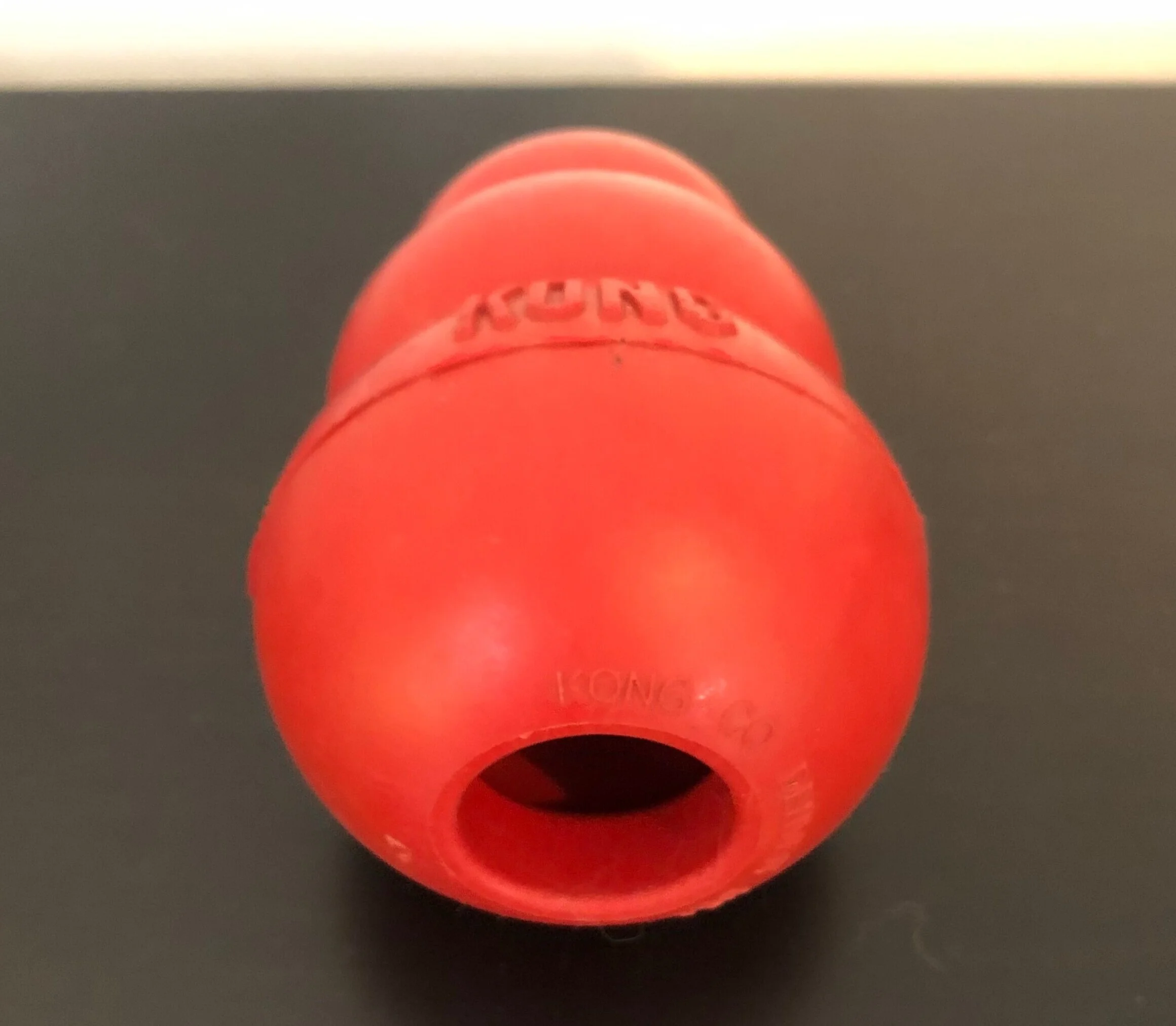 Bottom view of the  Kong Wobbler  to see where it’s hollowed out