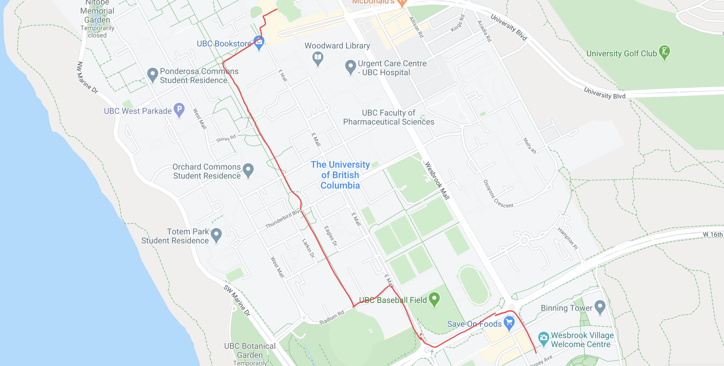 The route we usually take when we do the UBC walk