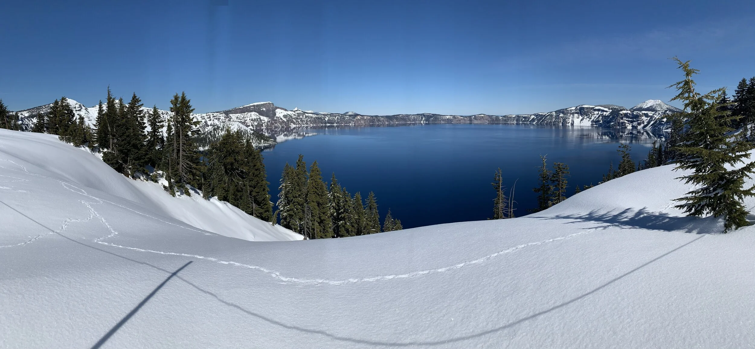 A panoramic shot of Crater Lake, Oregon