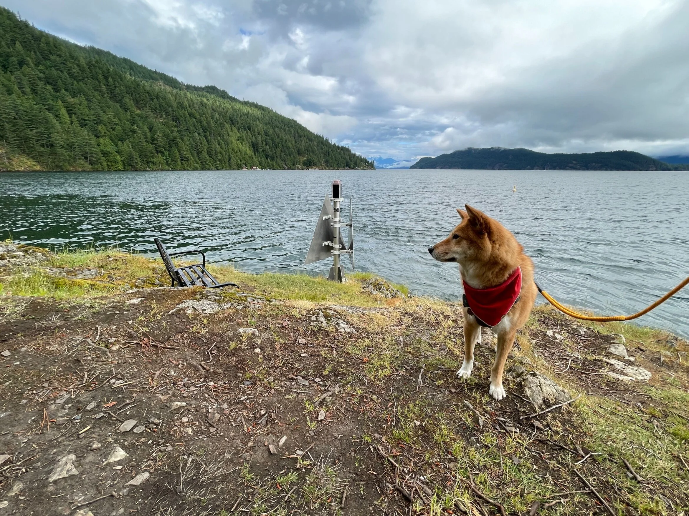 Markus thinking about using the black bench at Whippoorwill Point