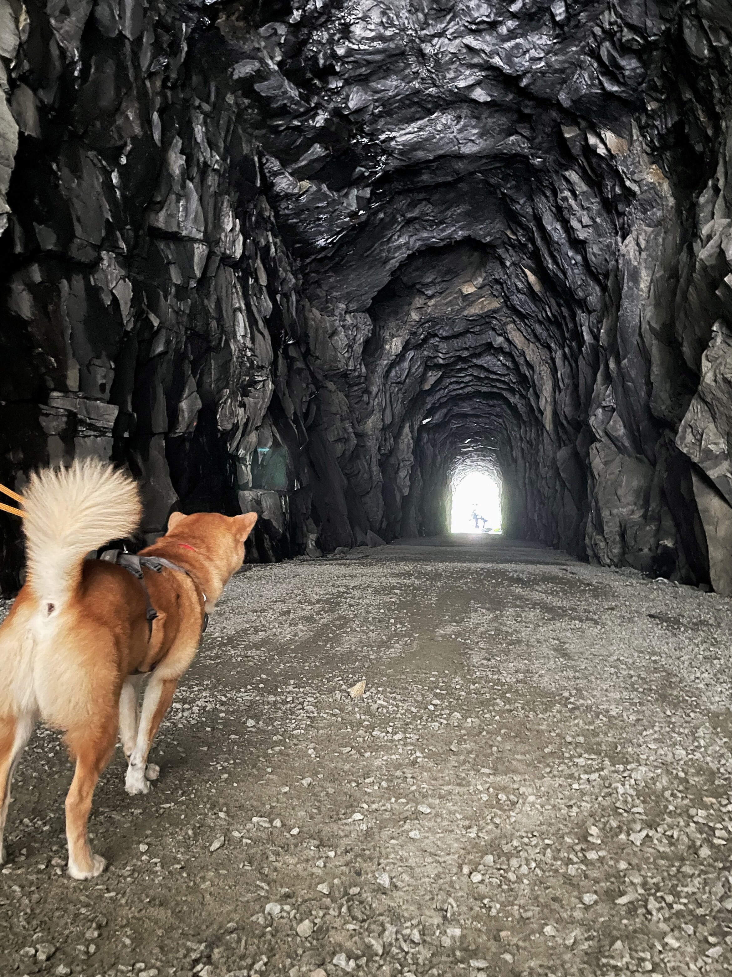 Markus making his way through the dark Othello Tunnels