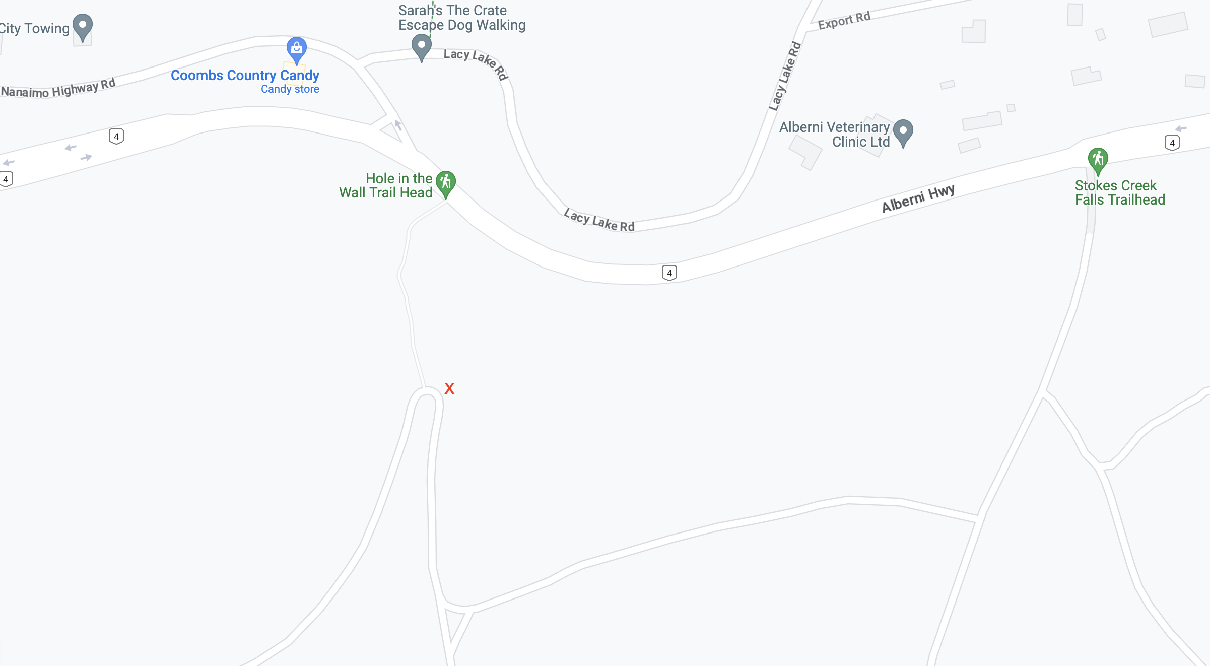 X marks the spot of the random dirt parking lot