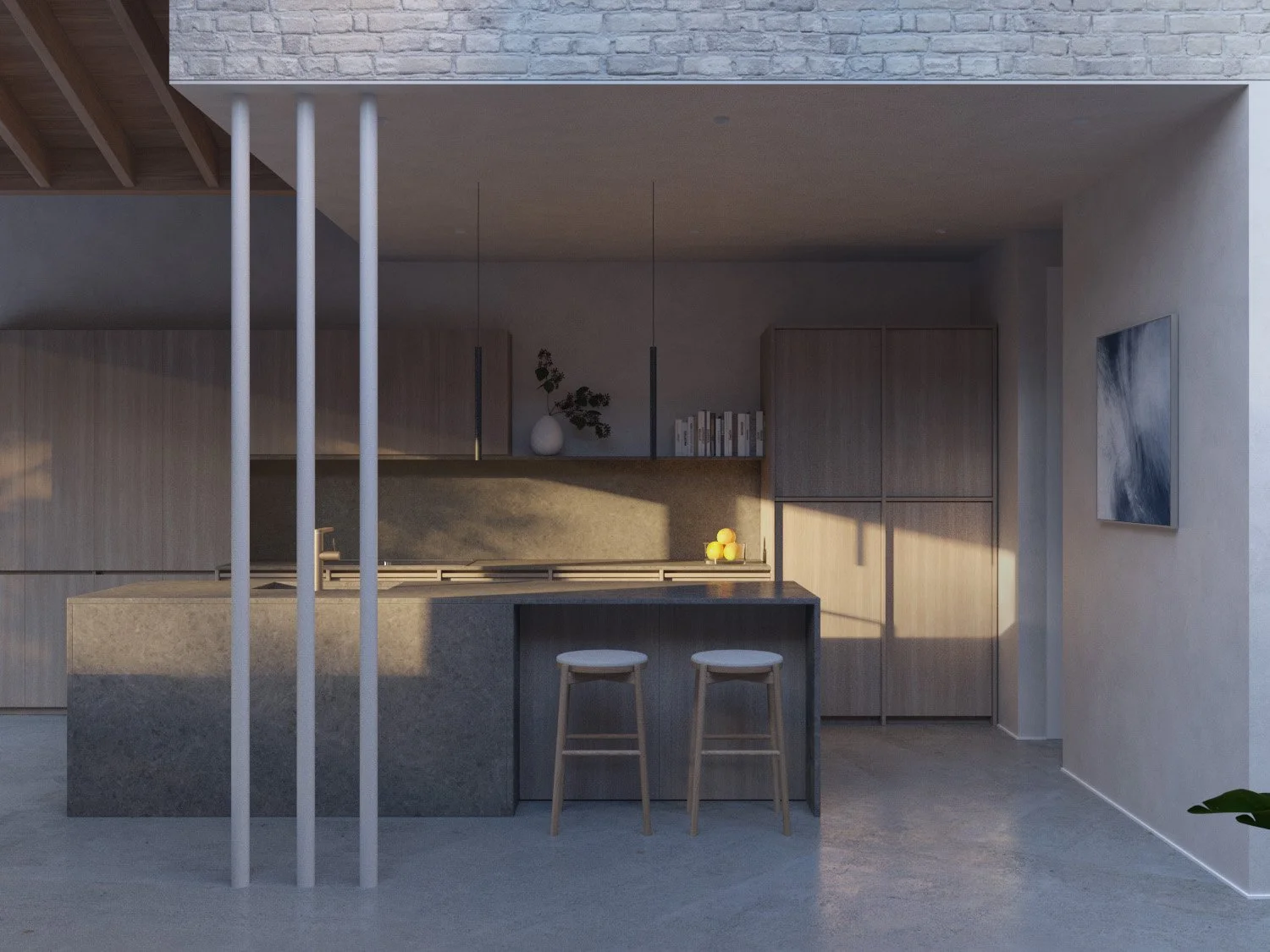 London home retrofit kitchen with natural materials including timber, stone, and lime finishes