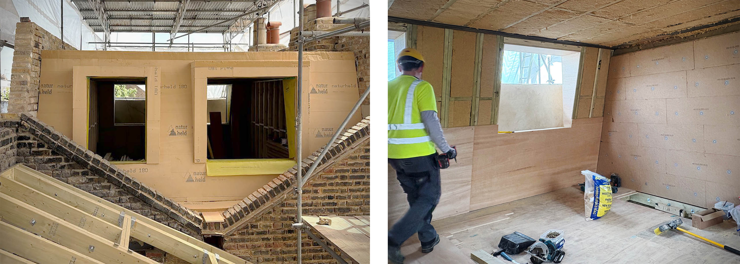 Wood fibre insulation being installed in a Lower Clapton Victorian terrace loft extension