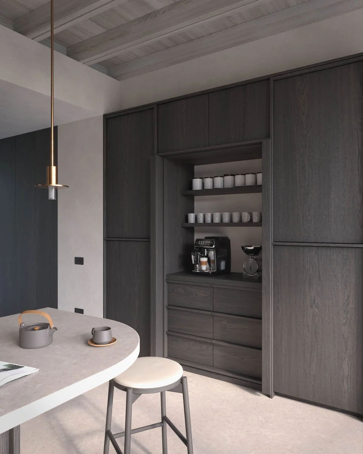 Bespoke kitchen and dining area designed with timber materials and flexible, long-term living in mind