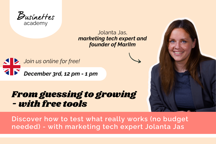 Stop guessing what works. Start testing it. Free tools for smarter growth - Live Talk with marketing tech expert Jolanta Jas