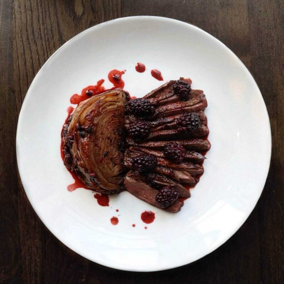Wild Norfolk mallard, twelve hour cabbage, lacto blackberry hoisin &bull; 

Mallard is a breed of wild duck. We use a Shio Koji method to tenderise the breast, which originates from Ancient Japan. The duck is then pan seared and finished on the Yakit