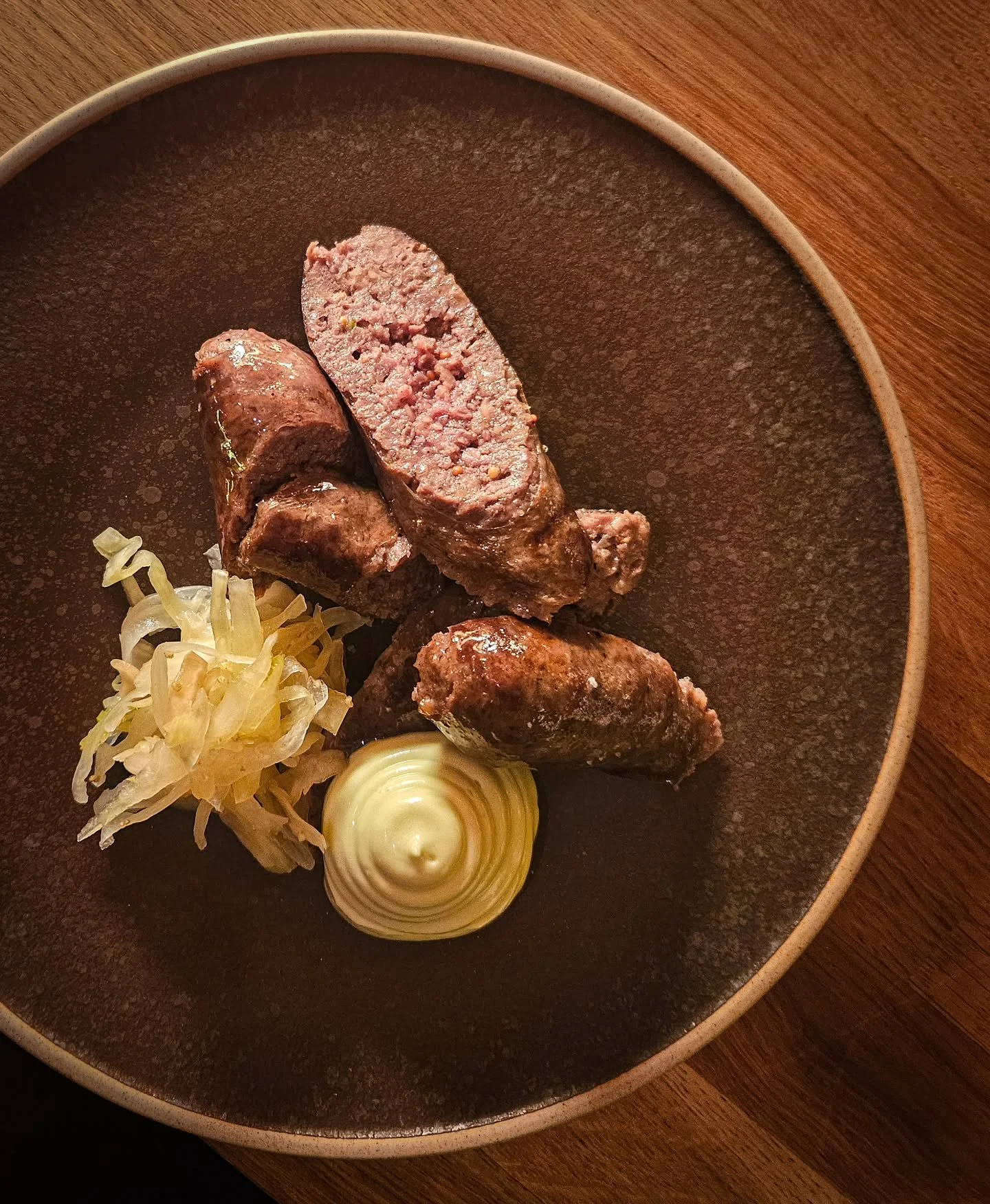 New addition to the snacks section of our a la carte menu.

Venison, beef and Guinness sausage, sage emulsion, fennel sauerkraut.

Available this week - to book a table visit our website, link in bio.
.
.
.
#newdishes 
#norwichfoodanddrink