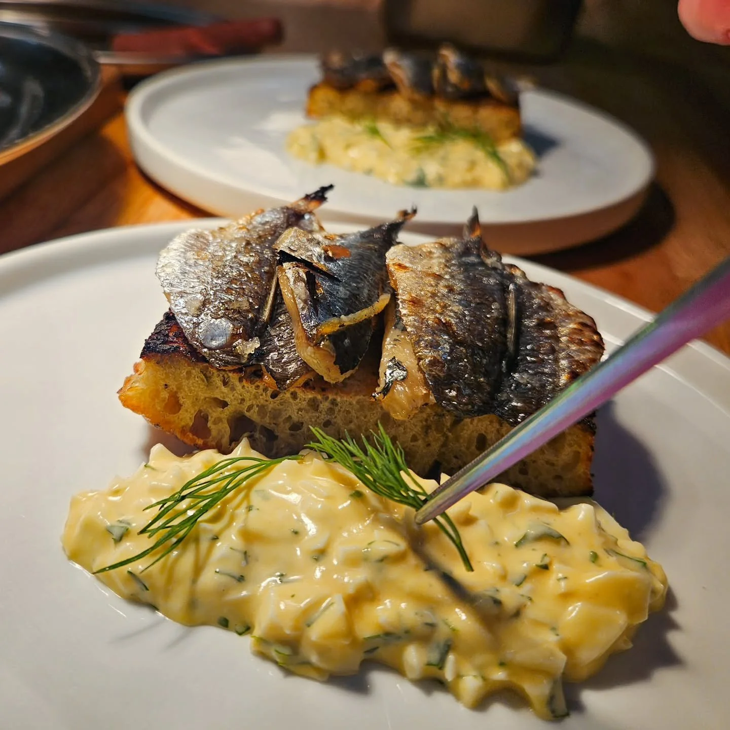 We're fully booked on Friday and Saturday evening but we have spaces available at lunch on both days from 12pm-1-45pm.

Millie's grilled sardine dish with foccacia and pickled egg gribiche is on the menu amongst other delicious dishes. 

2 courses an