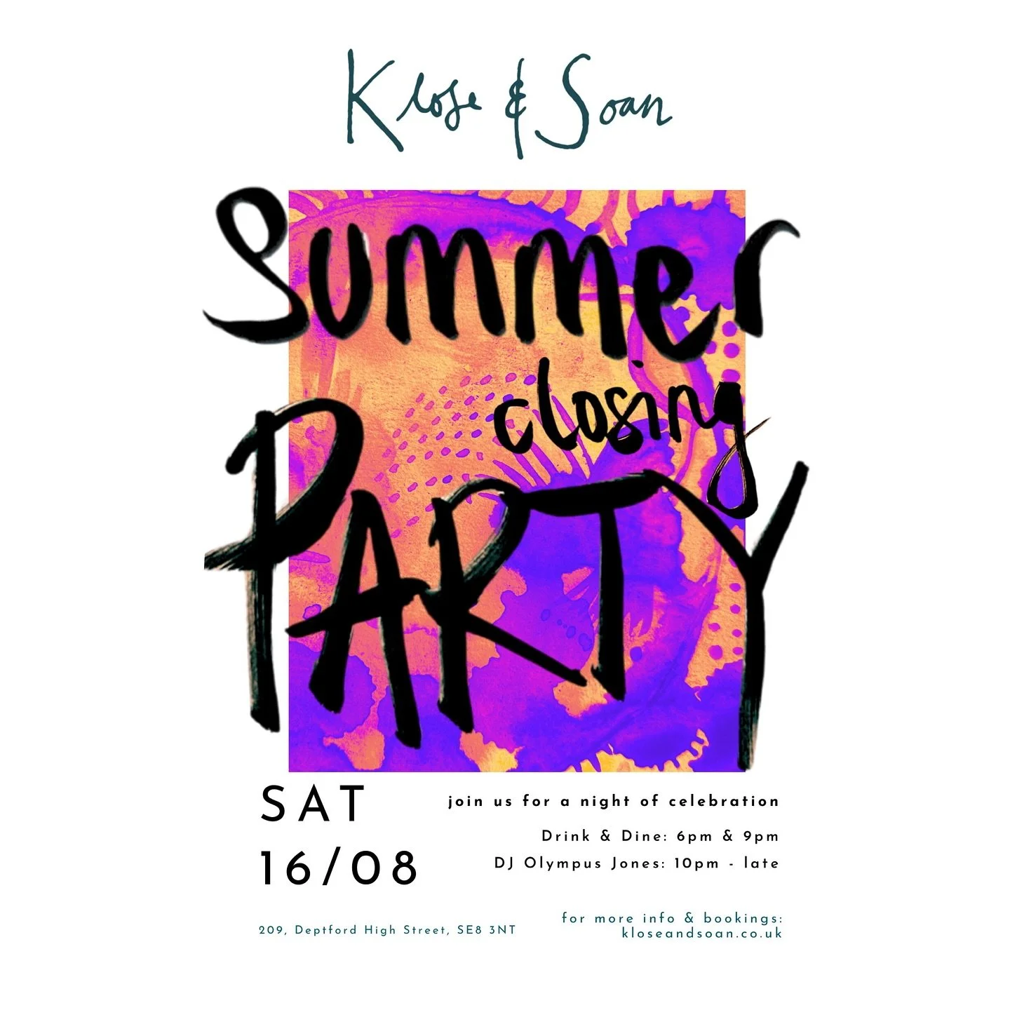 🎈 Save the Date: Saturday 16th August
We’re closing out summer the only way we know how — with plates full of flavour, wine flowing, and music that moves you.
We open the bar at 5:30pm, from 6pm, we’re serving a classic Klose &am