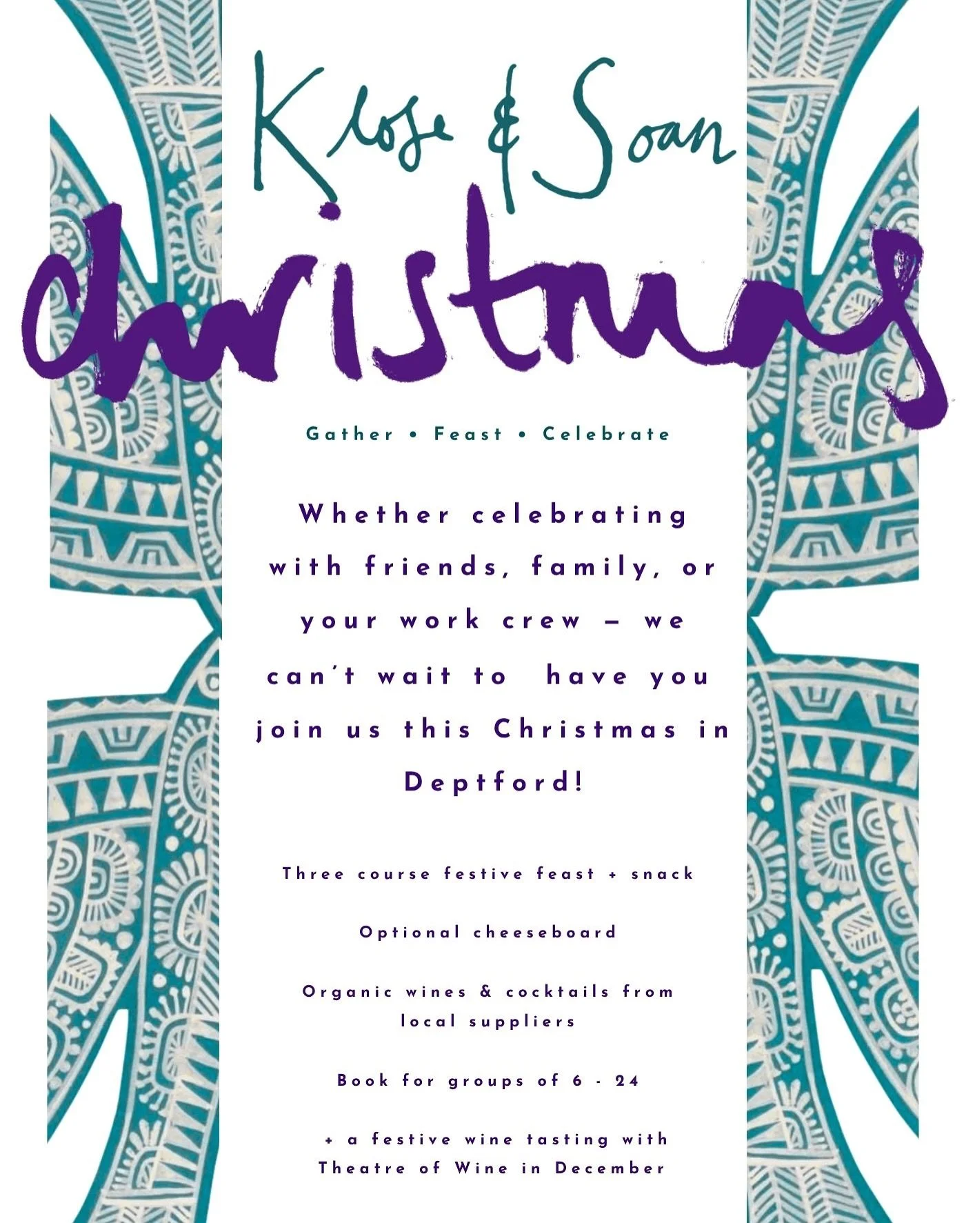 ✨ Christmas at Klose &amp; Soan ✨

We welcome you to gather with your friends, family, or colleagues for a festive feast in the heart of Deptford. 

We&rsquo;ve created a delicious festive inspired seasonal feasting menu and selected some amazing org