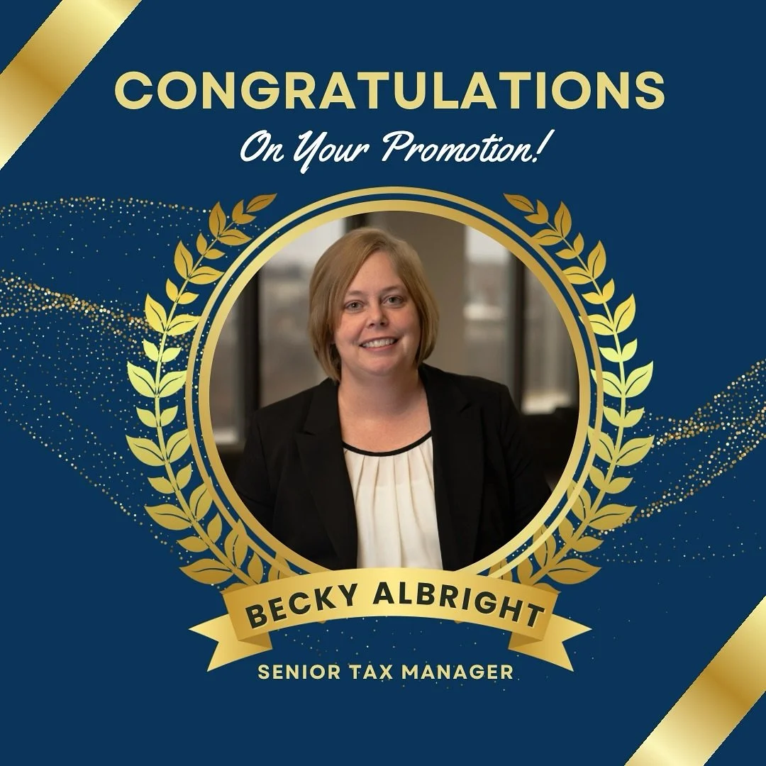 🎉 Big News! 🎉
CG CPAs is thrilled to announce the promotion of Becky Albright to Senior Tax Manager! 🙌
Becky has been an integral part of our team for nearly 11 years, and her dedication, expertise, and leadership continue to inspire us every day.