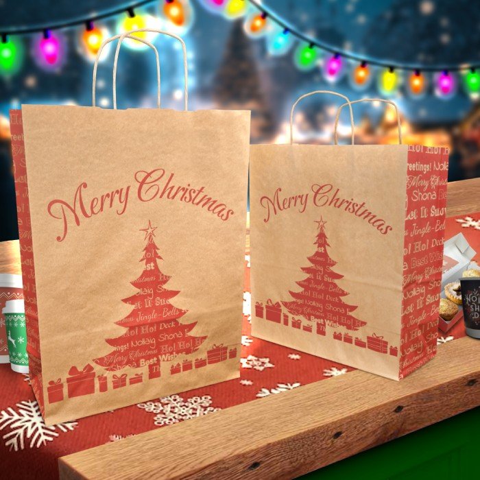 Kraft Brown Christmas Carrier Bags Eco-Friendly Festive