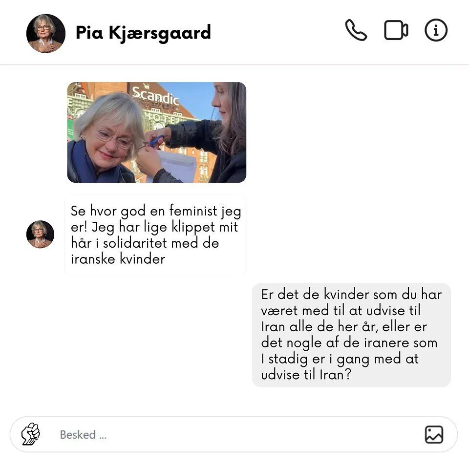 Lige nu sidder 271 iranere p&aring; de danske udrejsecentre. Vi kr&aelig;ver at man genoptager deres asylsager nu!

Vi ser flere politikere tager afstand til det undertrykkende regime i Iran, men deres st&oslash;tte til iranernes frihedskamp klinger 