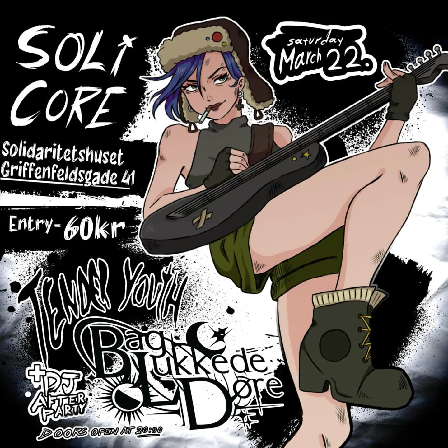 d. 22 marts &aring;bner vi porten til en intim punk rock koncert med sm&aelig;k p&aring; h&oslash;jtalerne :)) indgang k&oslash;bes i d&oslash;ren til 60 kroner og drikkelse i baren til 15. 

lineup : 
TENDER YOUTH 
BAG LUKKEDE D&Oslash;RE 
DJ AFTERP