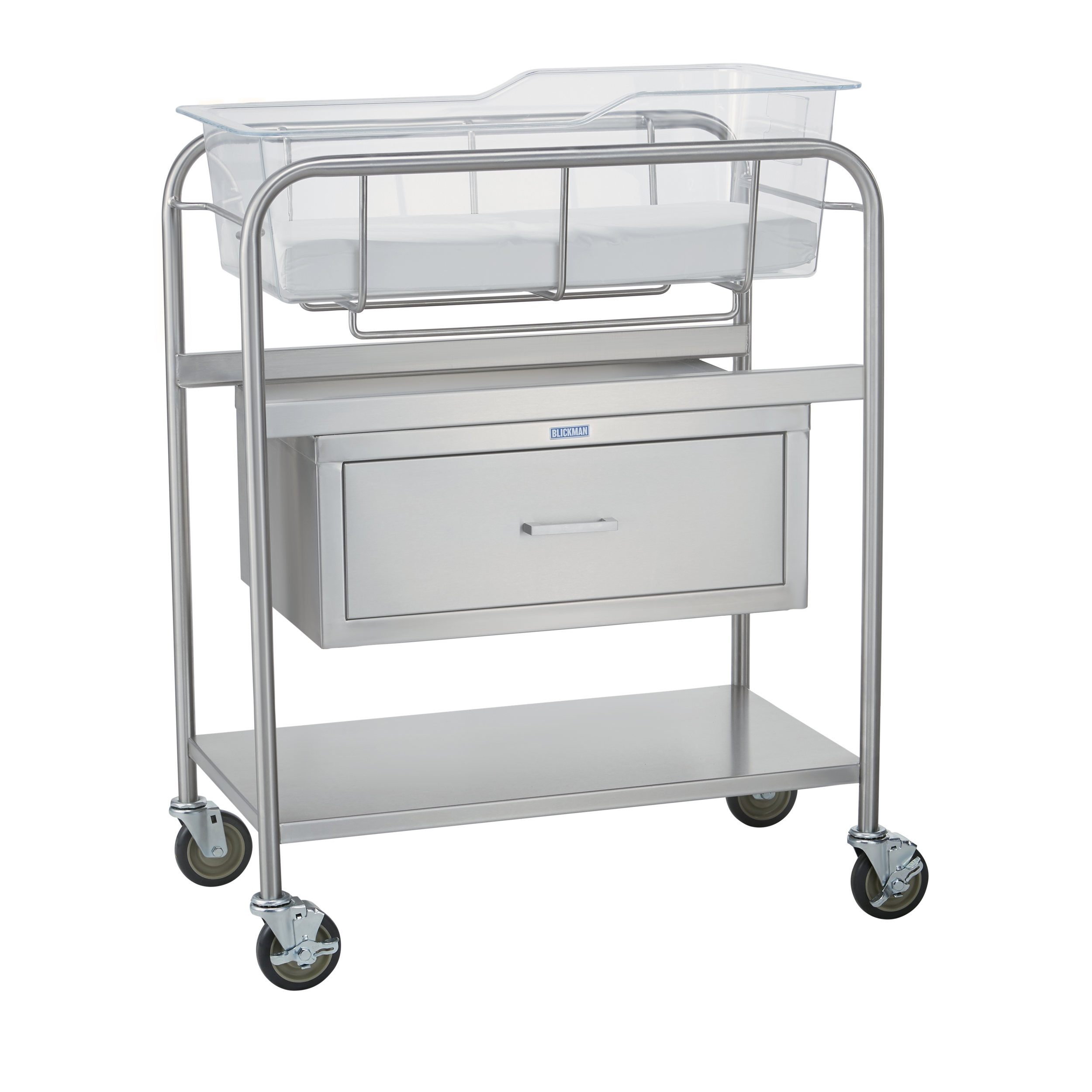 8047SS-KIT Stainless Steel Medical Bassinet with for NICU, and Maternity Ward; Basket, and Mattress Pad Included