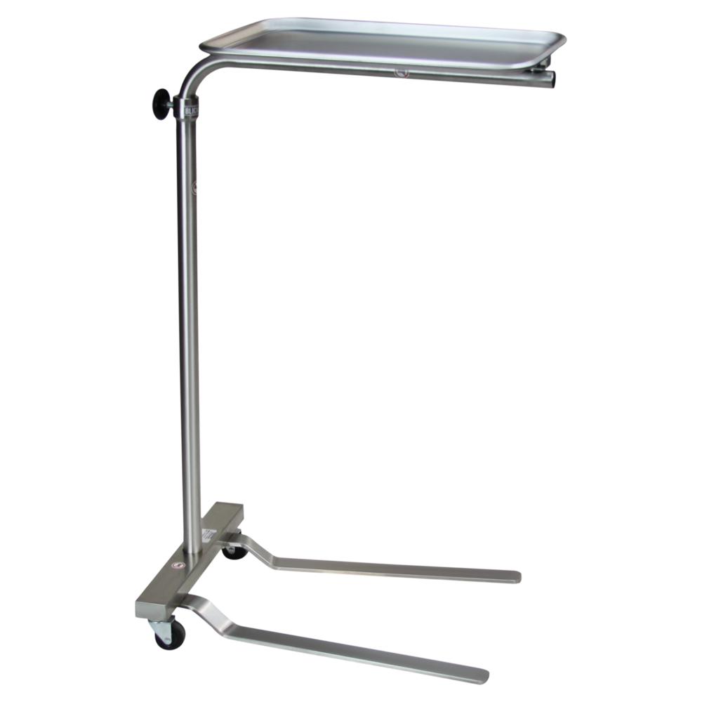 1520SS Stainless Steel Lightweight Newark Mayo Stand with 2-Pronged Base; 12-5/8"x19-1/8" Instrument Tray