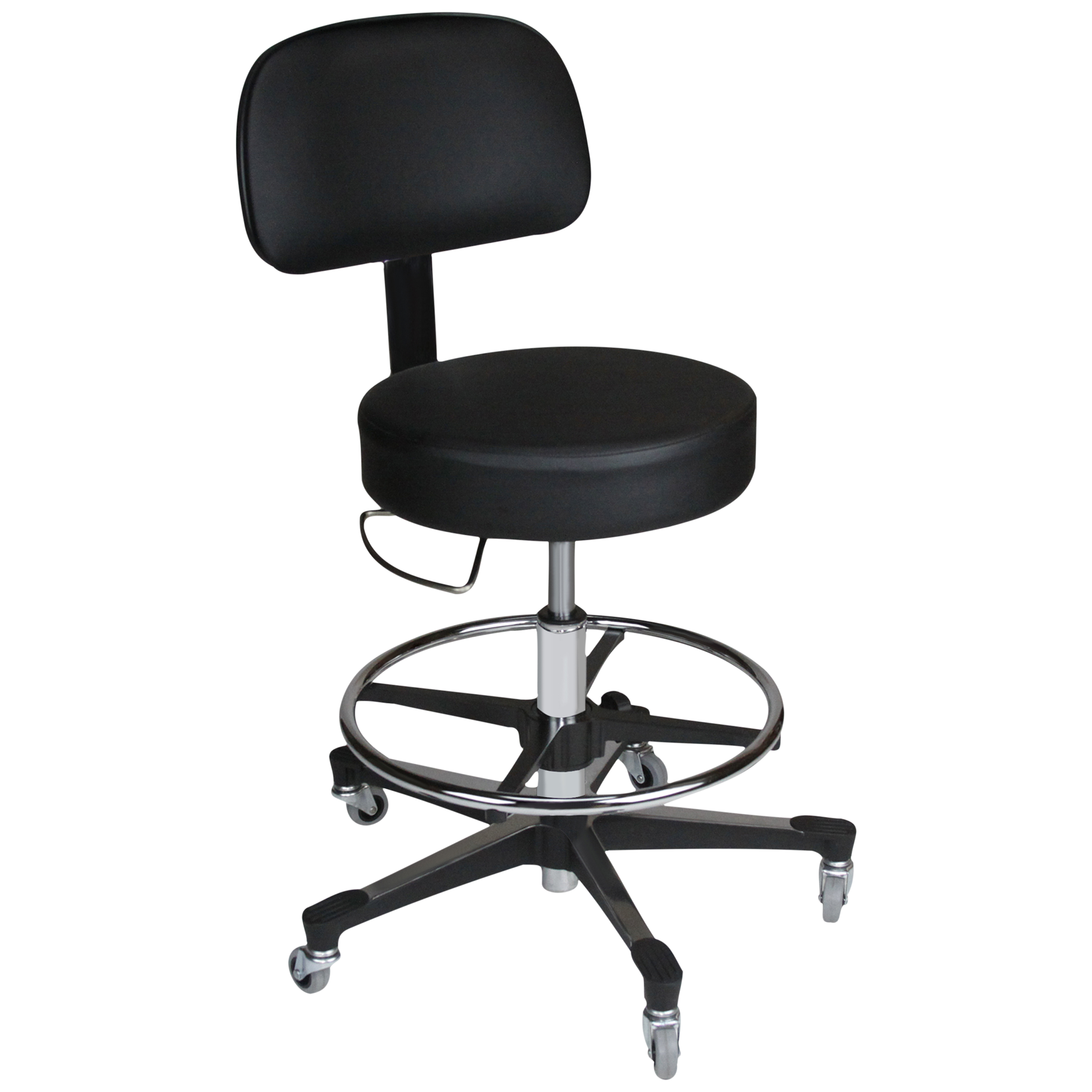 1212 Deluxe Pneumatic, HandOperated Exam Stool with Backrest and Foot