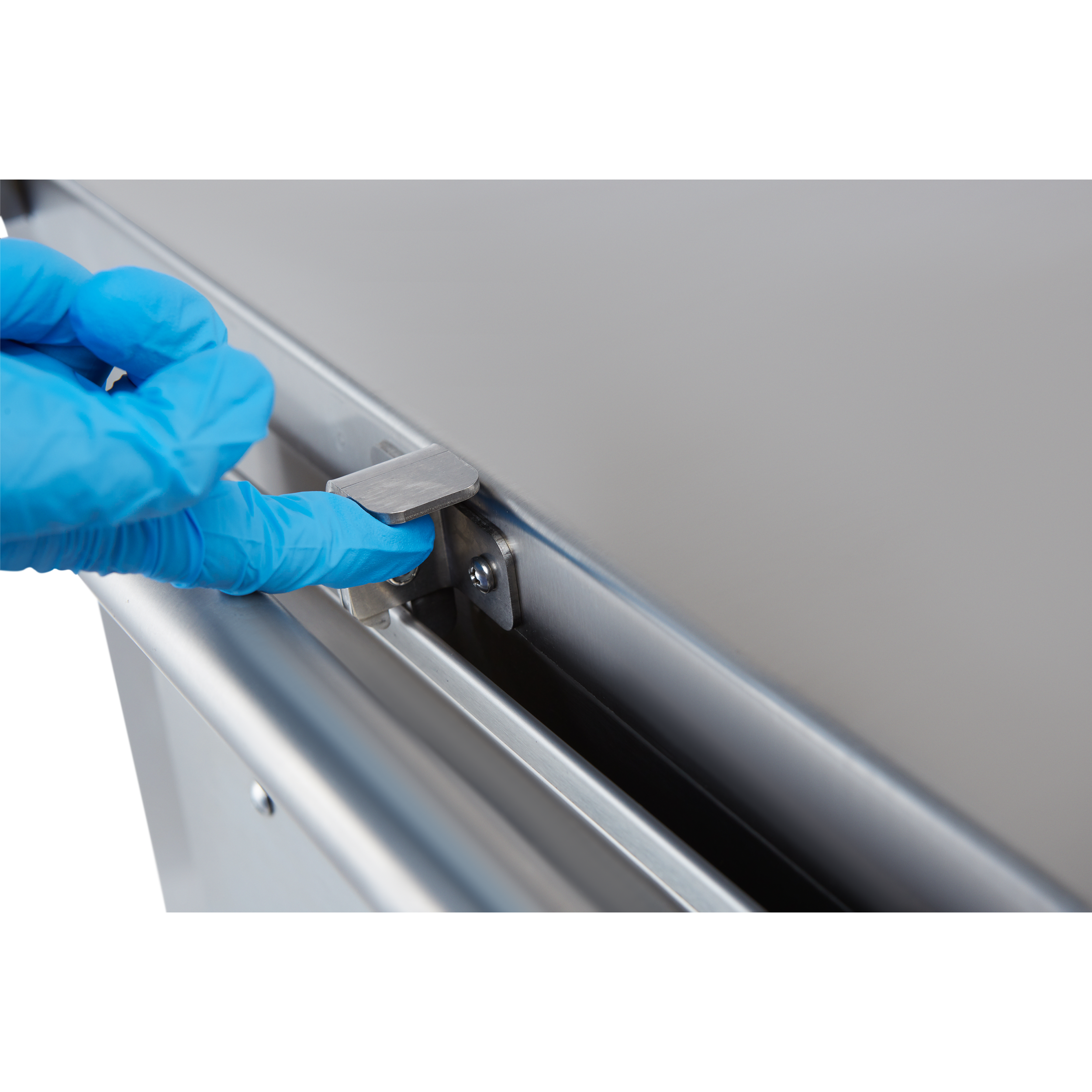 CCC2-19 Stainless Steel Multipurpose Medical Case Cart; Door Secure Latch Detail Zoomed In Shown with Nurse