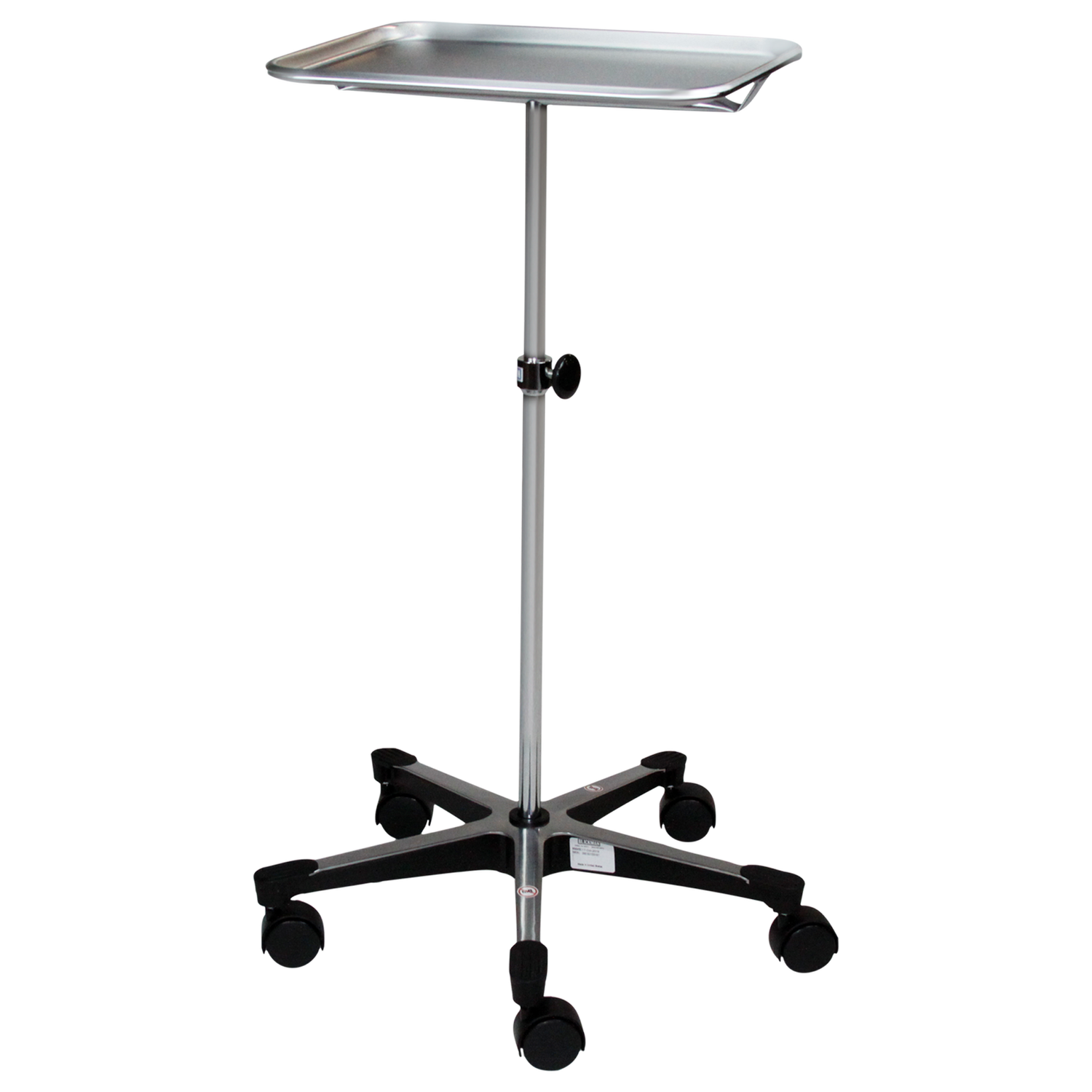 1501 Middle Post Chrome Mayo Stand with 5 Leg Aluminum Base and Tru-Loc™ Friction Knob; 12-5/8"x19-1/8" Instrument Tray